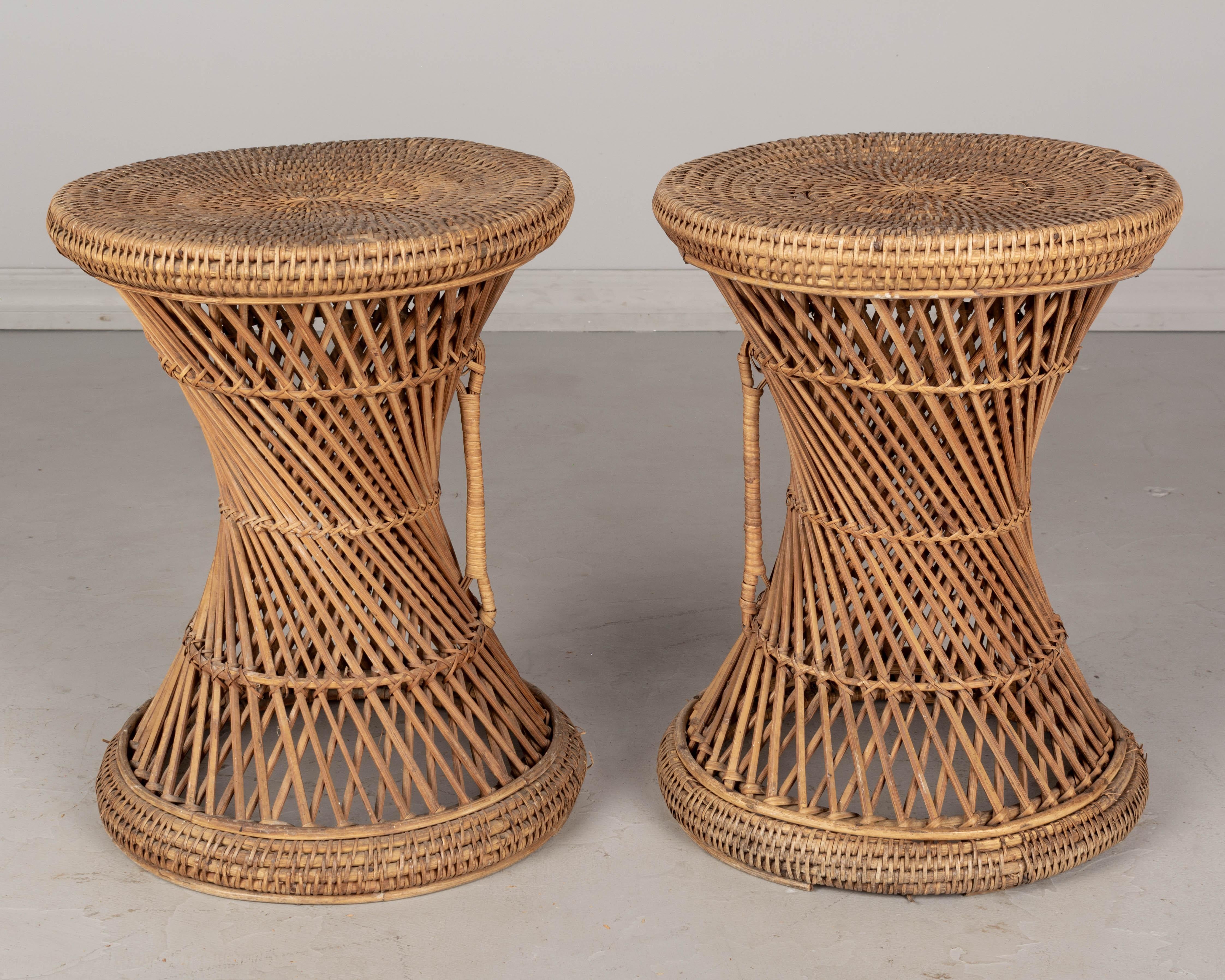 Vintage French Rattan Side Tables Pair 1