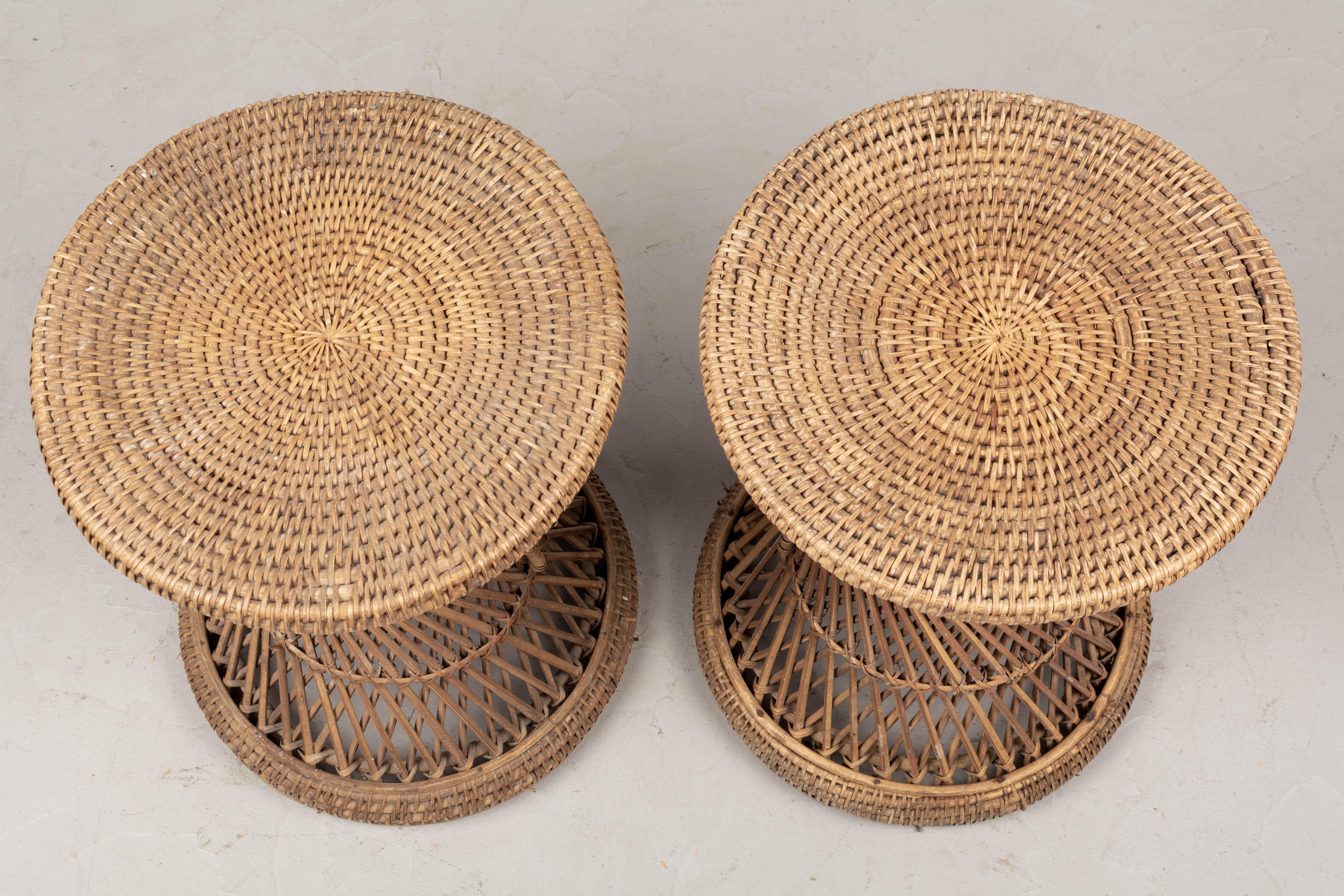 Vintage French Rattan Side Tables Pair 2