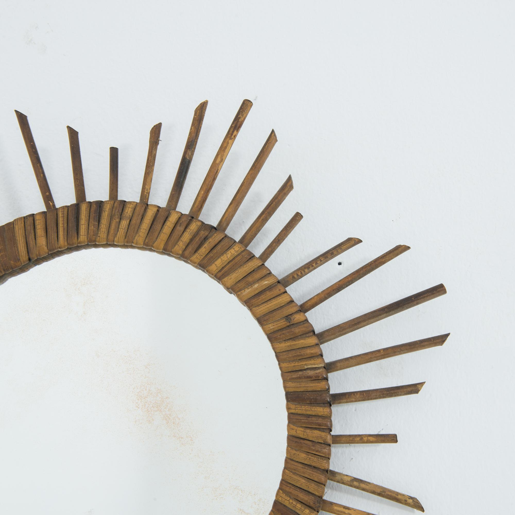 Vintage French Rattan Sunburst Mirror In Good Condition In High Point, NC