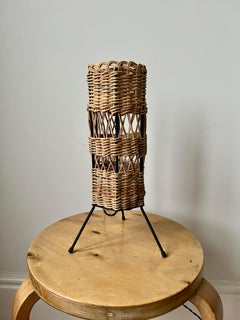 Vintage French Rattan Table Lamp, Mid-20th Century, Tripod Base, 1960