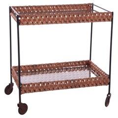 Vintage French Rattan Trolley with Glass Plates, 1960
