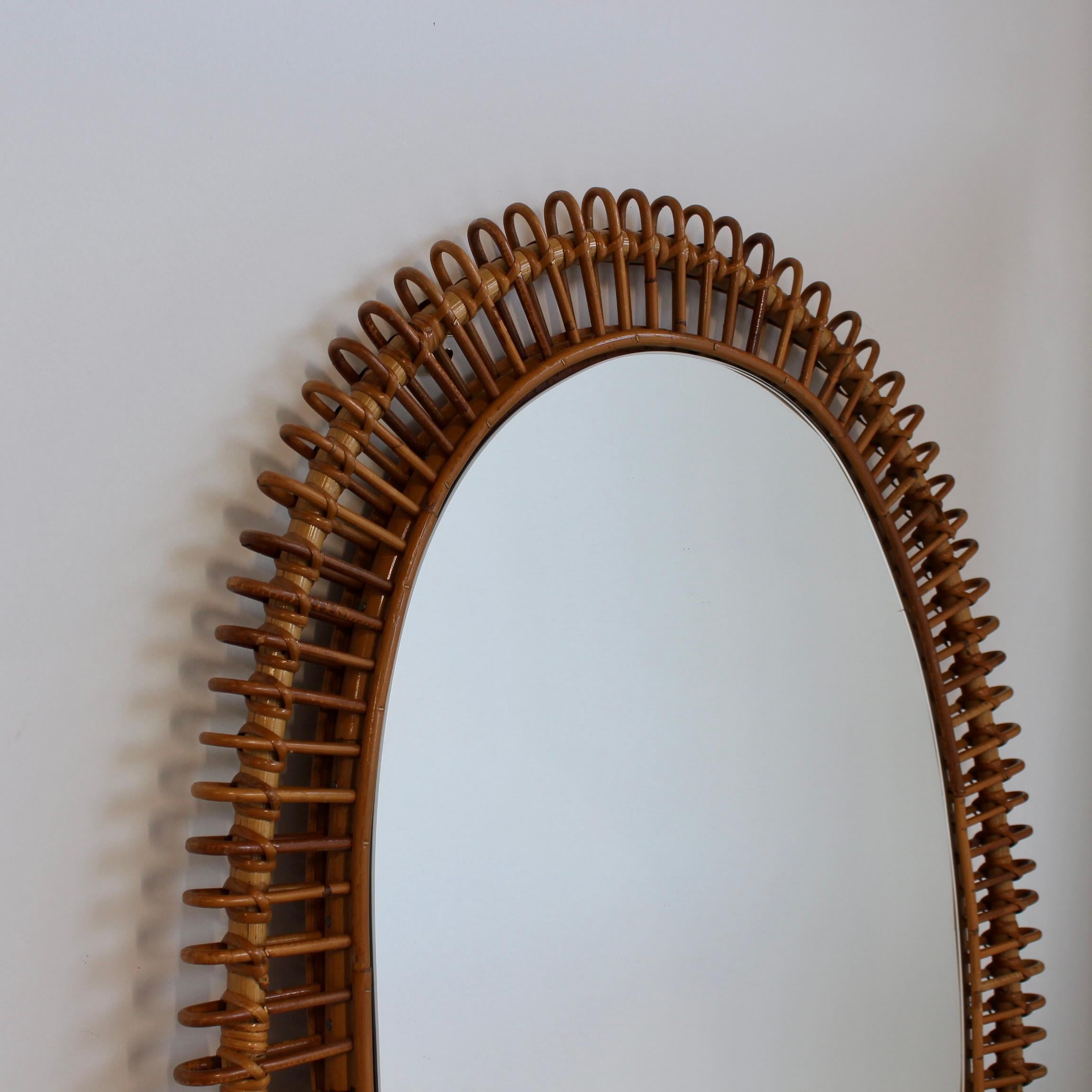 Vintage French Rattan Wall Mirror (circa 1960s) - Large In Good Condition In London, GB
