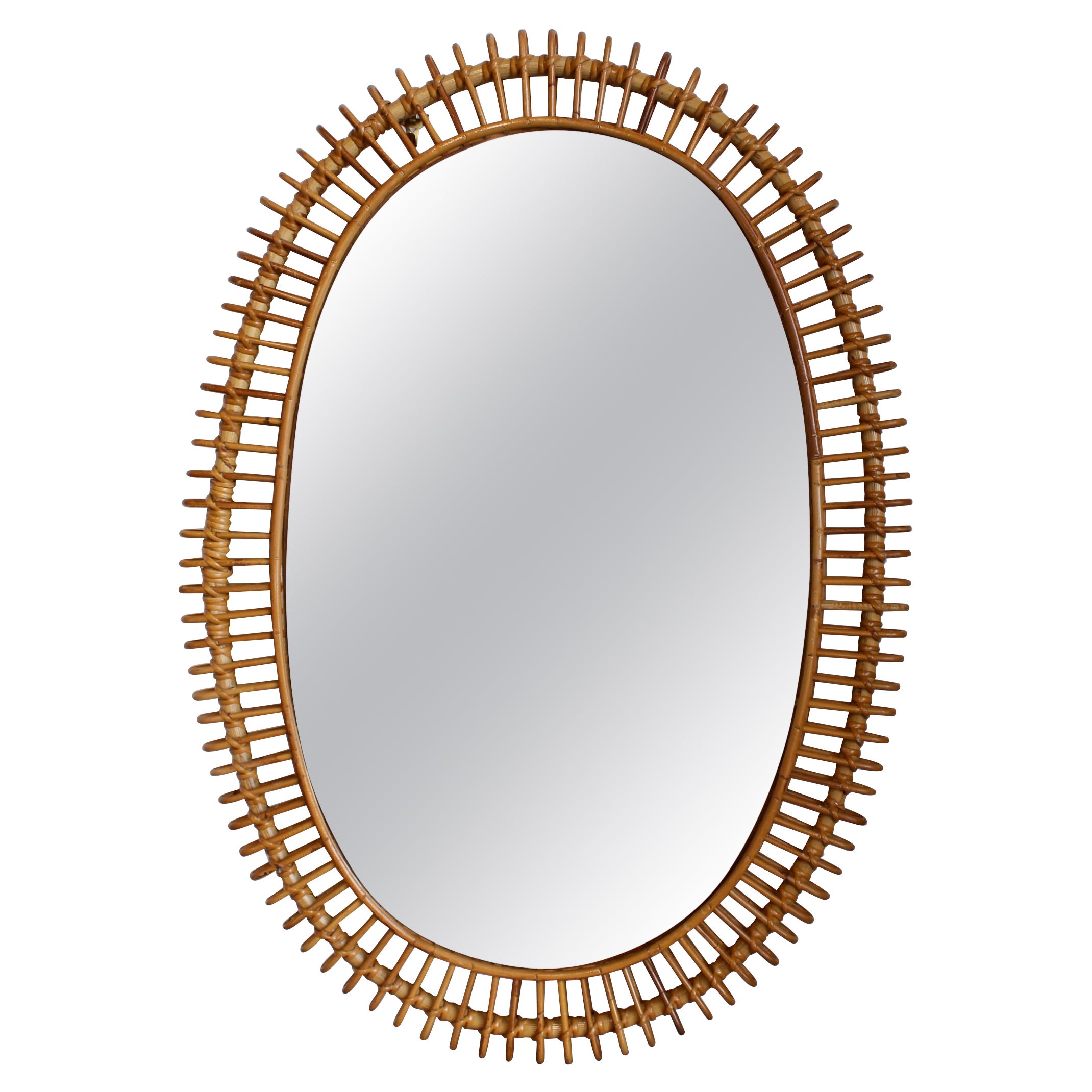 Vintage French Rattan Wall Mirror (circa 1960s) - Large