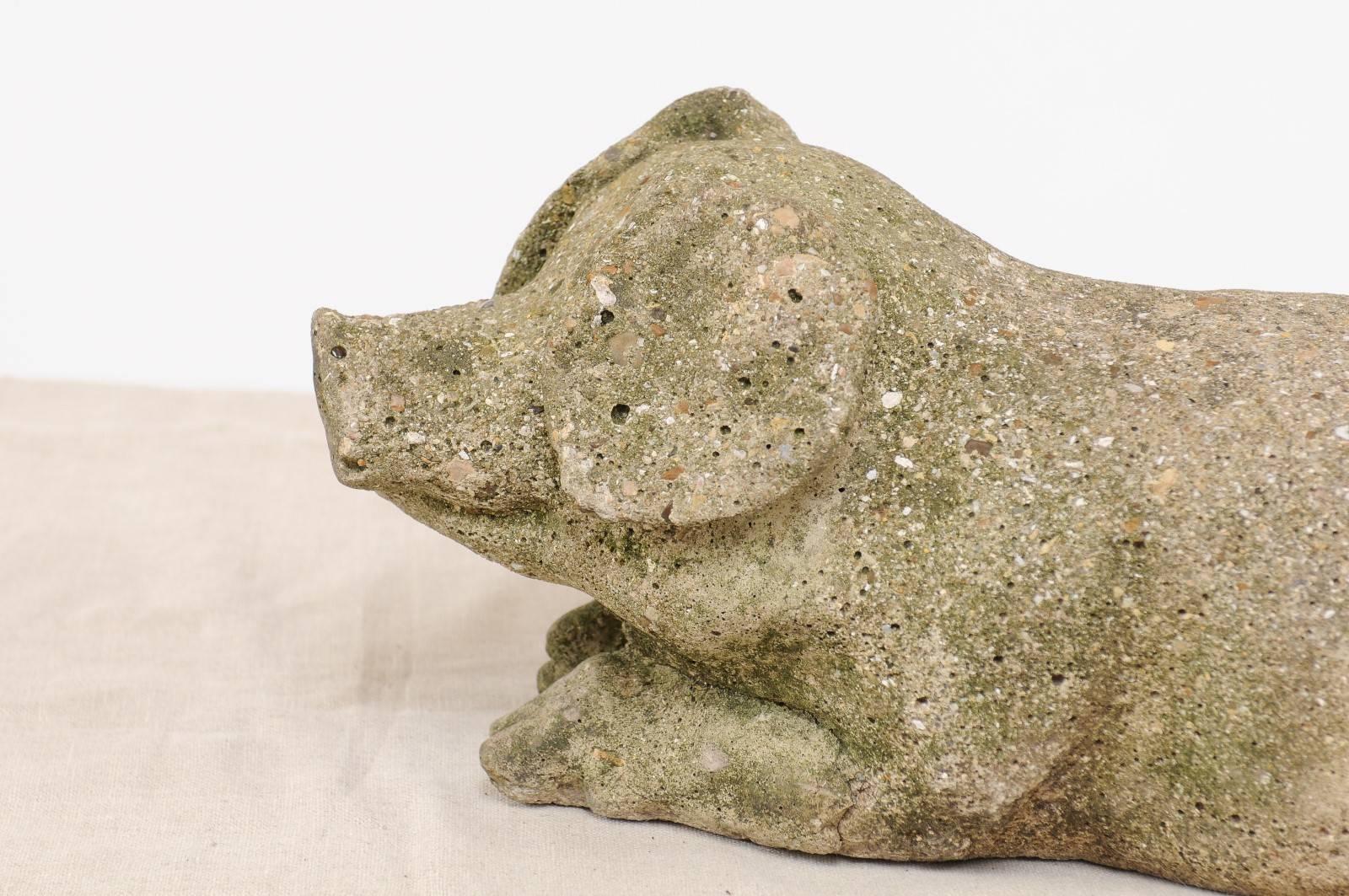 Vintage French Reclining Stone Pig Sculpture from the Early 20th Century In Good Condition In Atlanta, GA