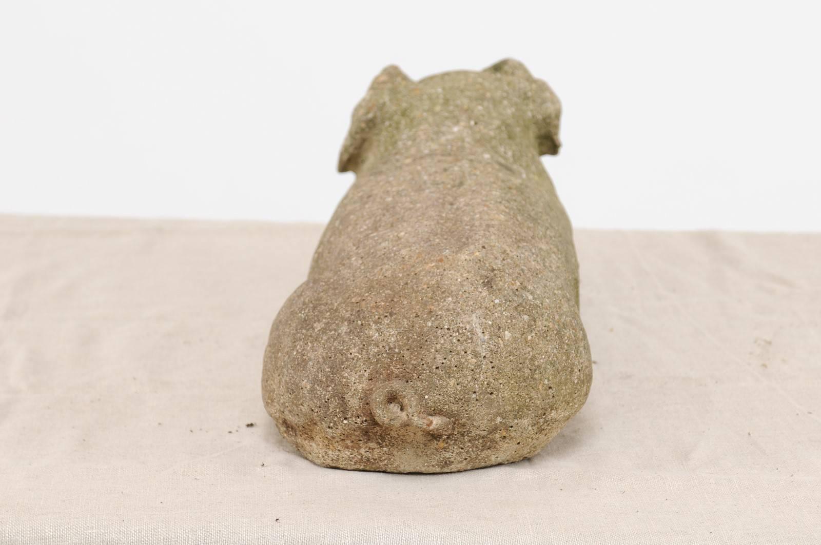 Vintage French Reclining Stone Pig Sculpture from the Early 20th Century 2