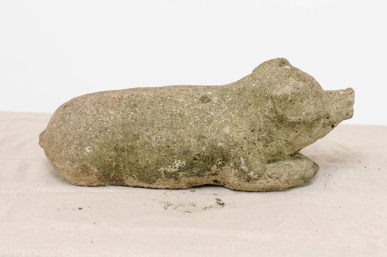 Vintage French Reclining Stone Pig Sculpture from the Early 20th Century 3