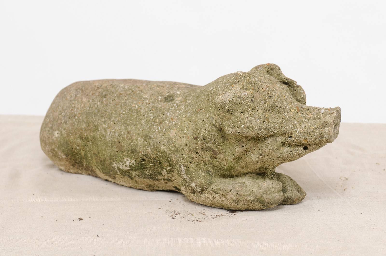 Vintage French Reclining Stone Pig Sculpture from the Early 20th Century 6