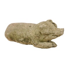 Vintage French Reclining Stone Pig Sculpture from the Early 20th Century
