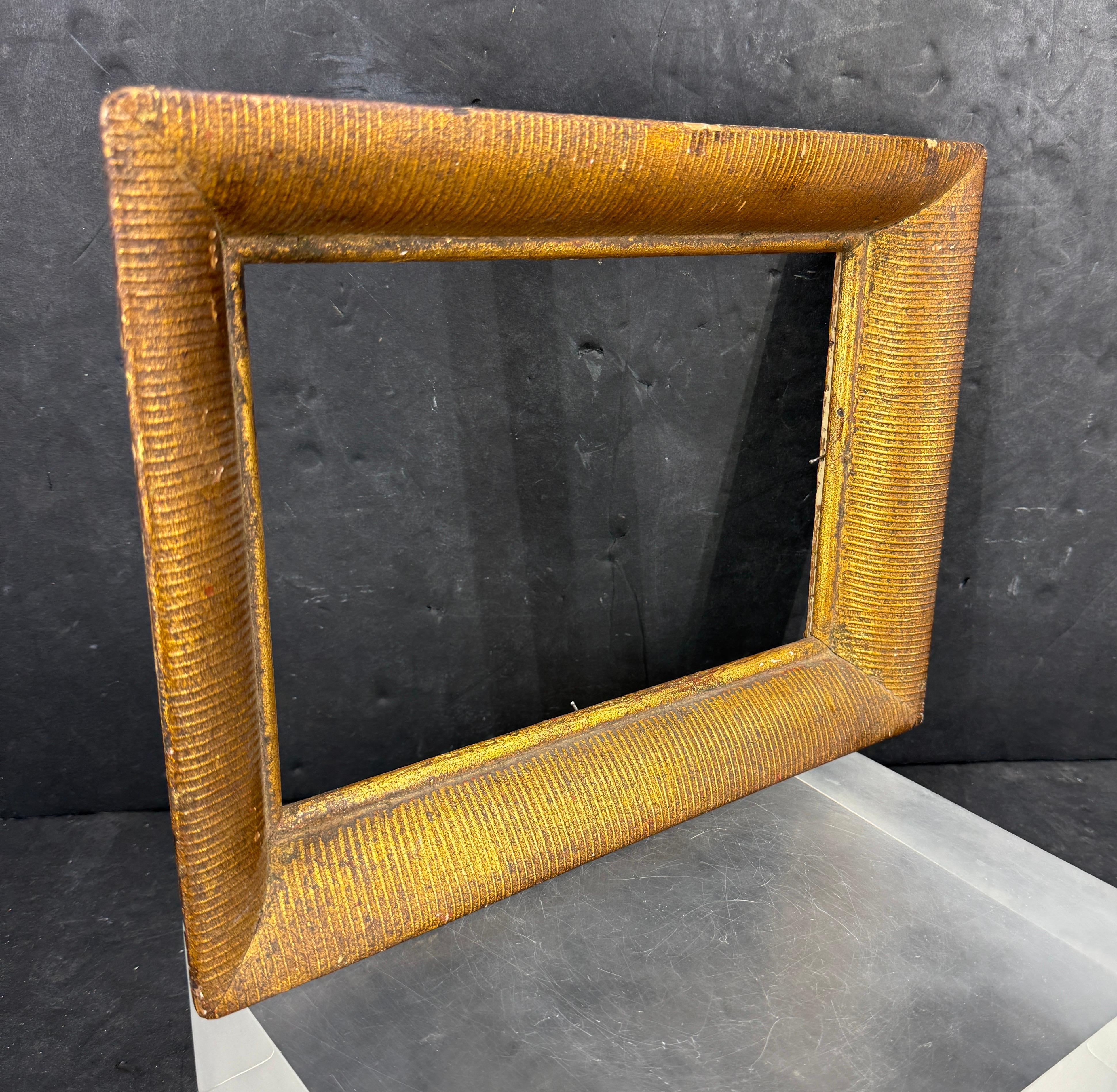 Vintage Französisch Rechteckig Gerippt Holz Vergoldet Kunstrahmen (Empire) im Angebot
