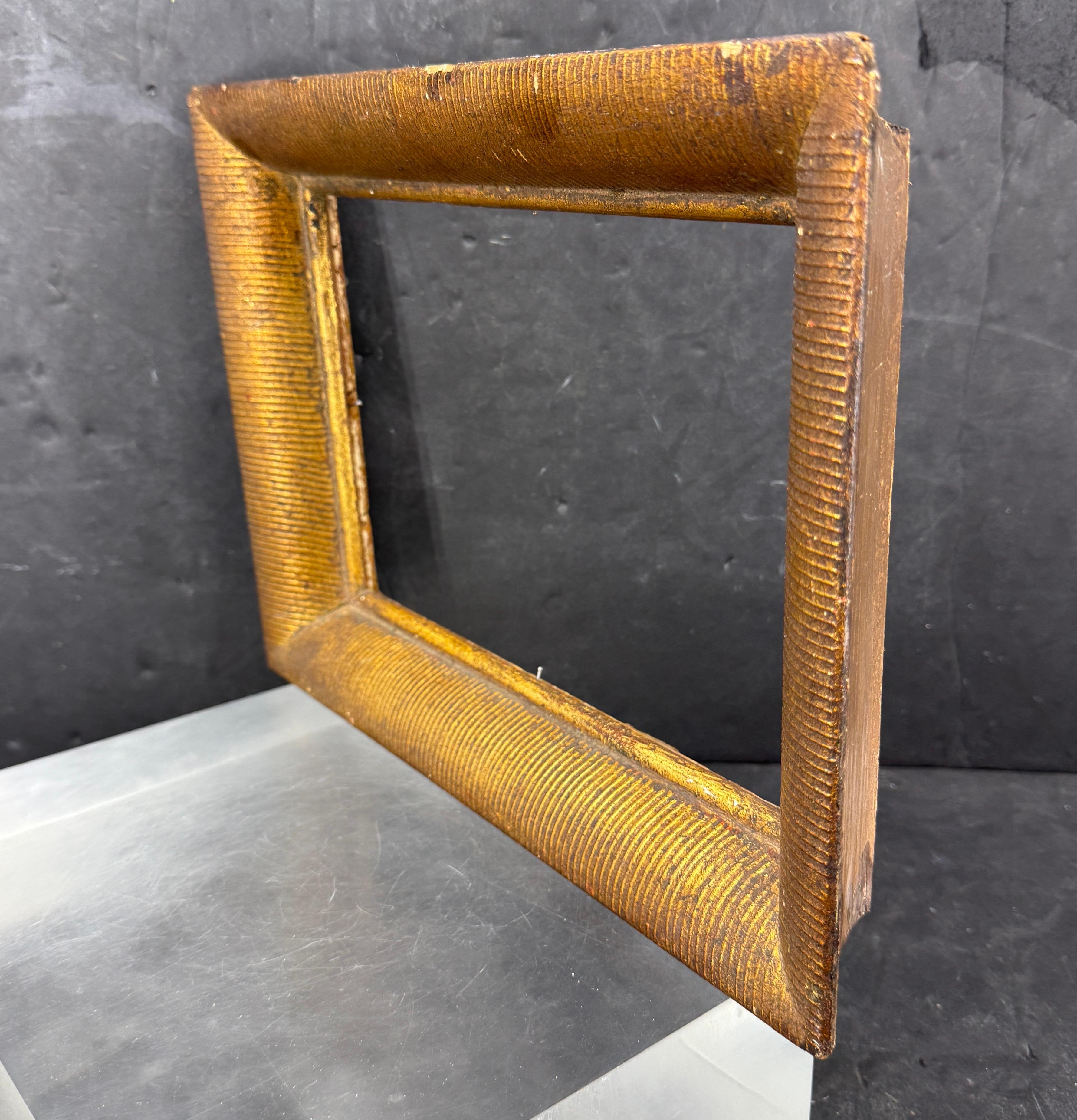 Vintage Französisch Rechteckig Gerippt Holz Vergoldet Kunstrahmen im Zustand „Gut“ im Angebot in Haddonfield, NJ