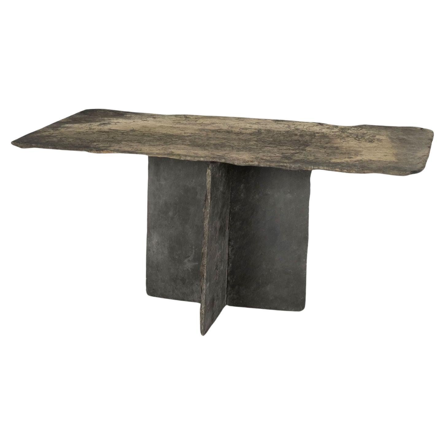 Vintage French Rectangular-Top Slate Low Console Table For Sale