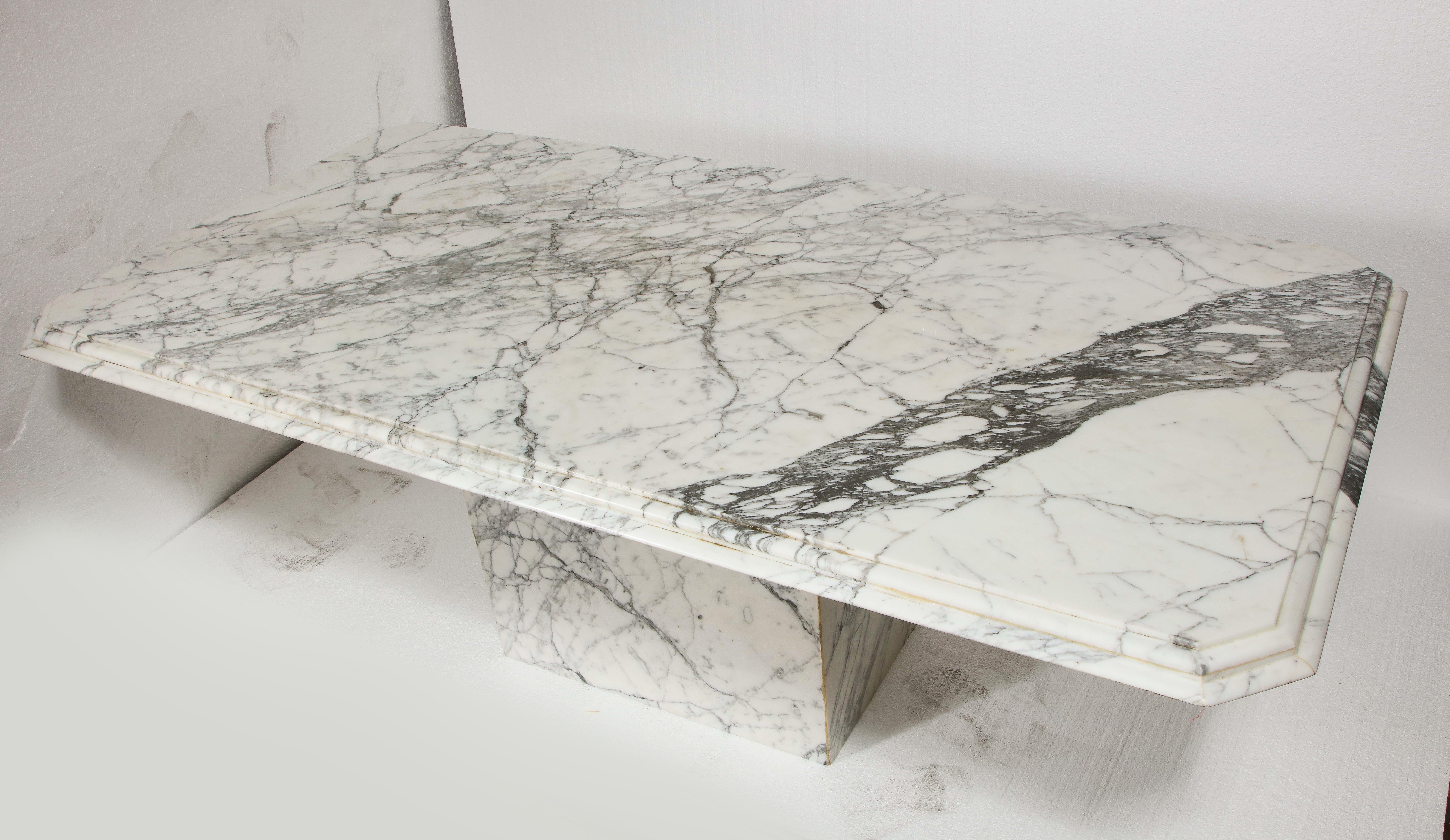 Vintage French rectangular white black marble dining conference table, believed to be from 1970s.

Huge marble table. Incredible veining throughout. Heavy and sturdy. 1 of a kind.