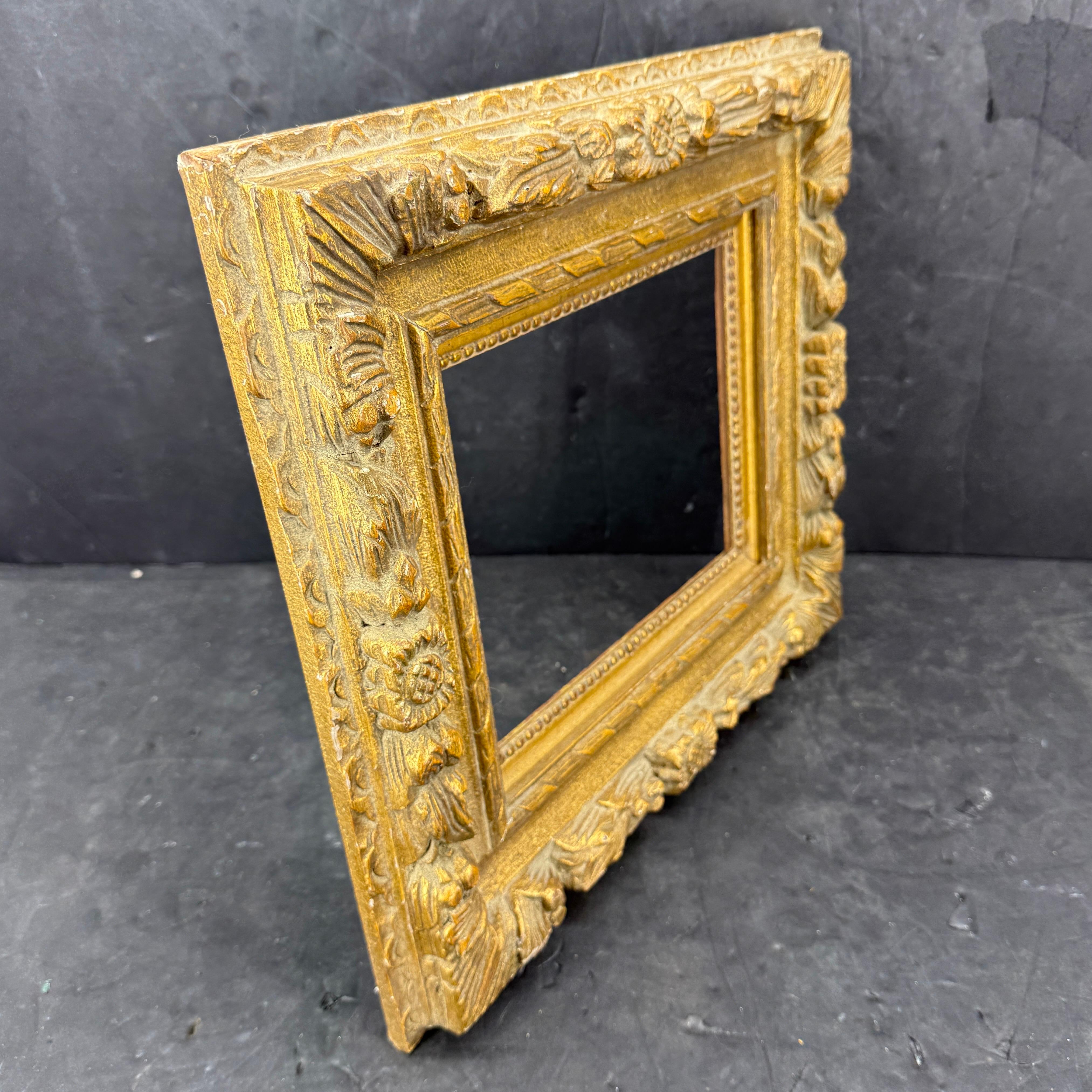 Hand-Carved Vintage French Rectangular Wood Gilt Gold Art Frame For Sale