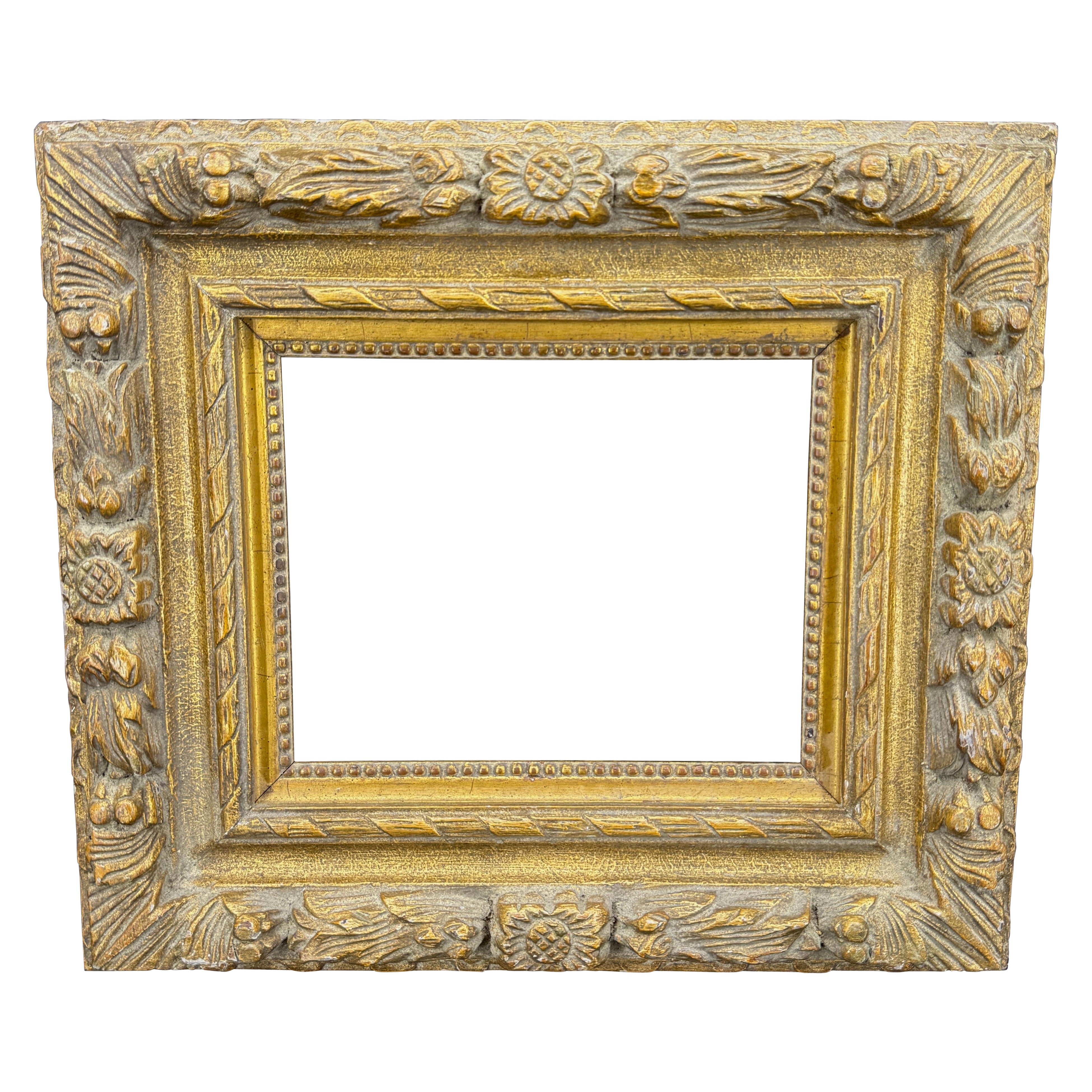 Vintage French Rectangular Wood Gilt Gold Art Frame For Sale