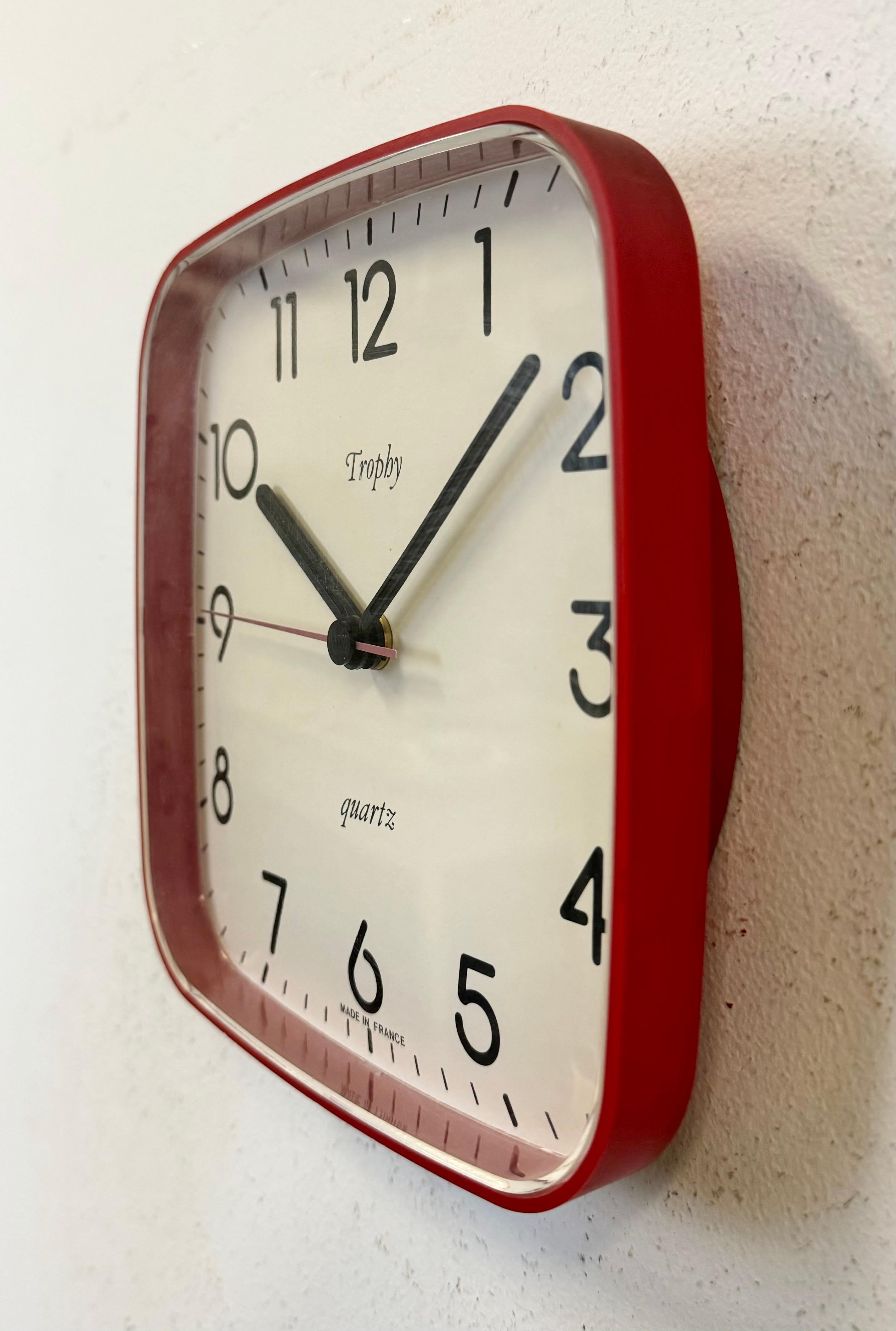 Industrial Vintage French Red Bakelite Wall Clock from Trophy, 1990s For Sale