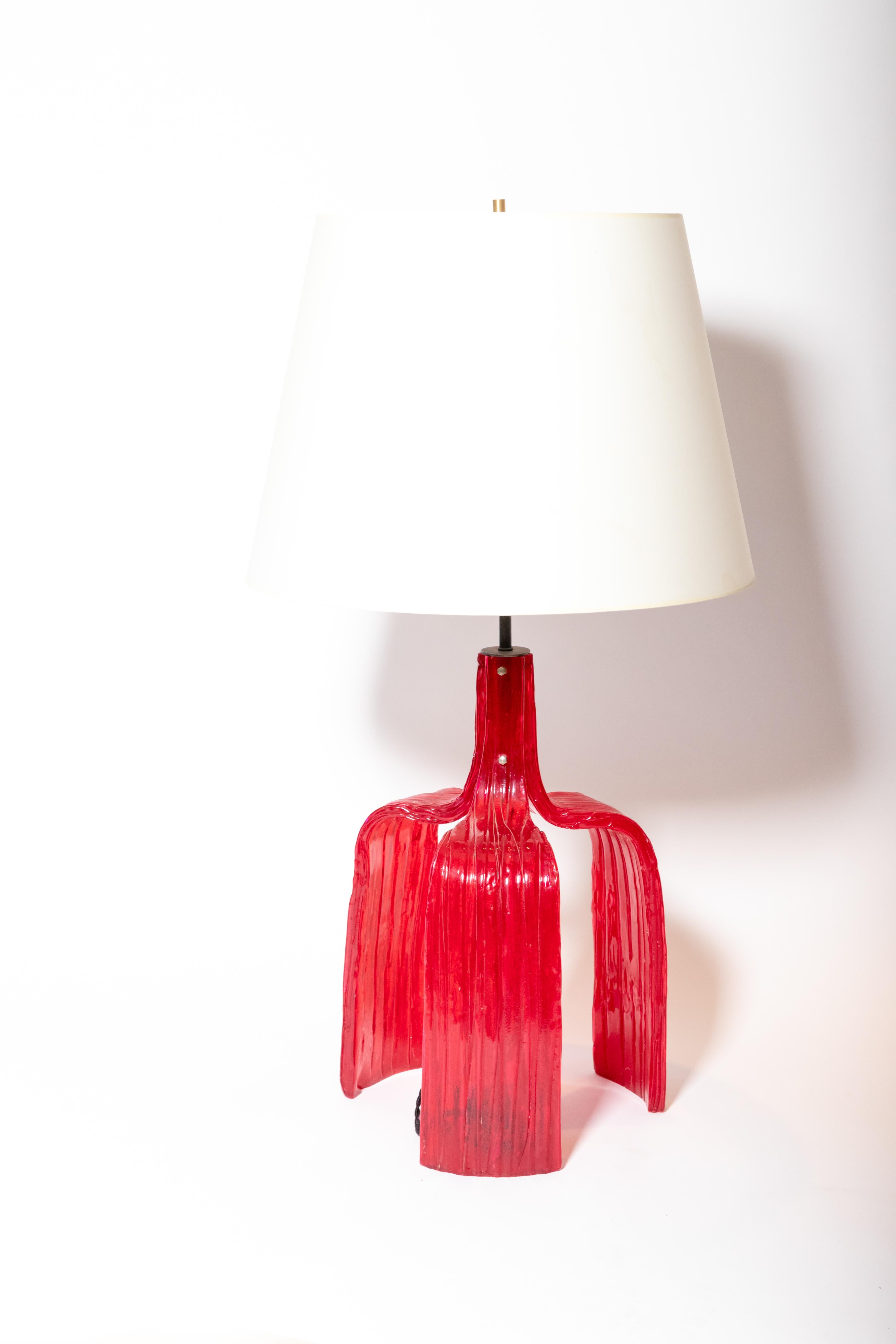 Vintage French Red Resin Bedside Table Lamp 1