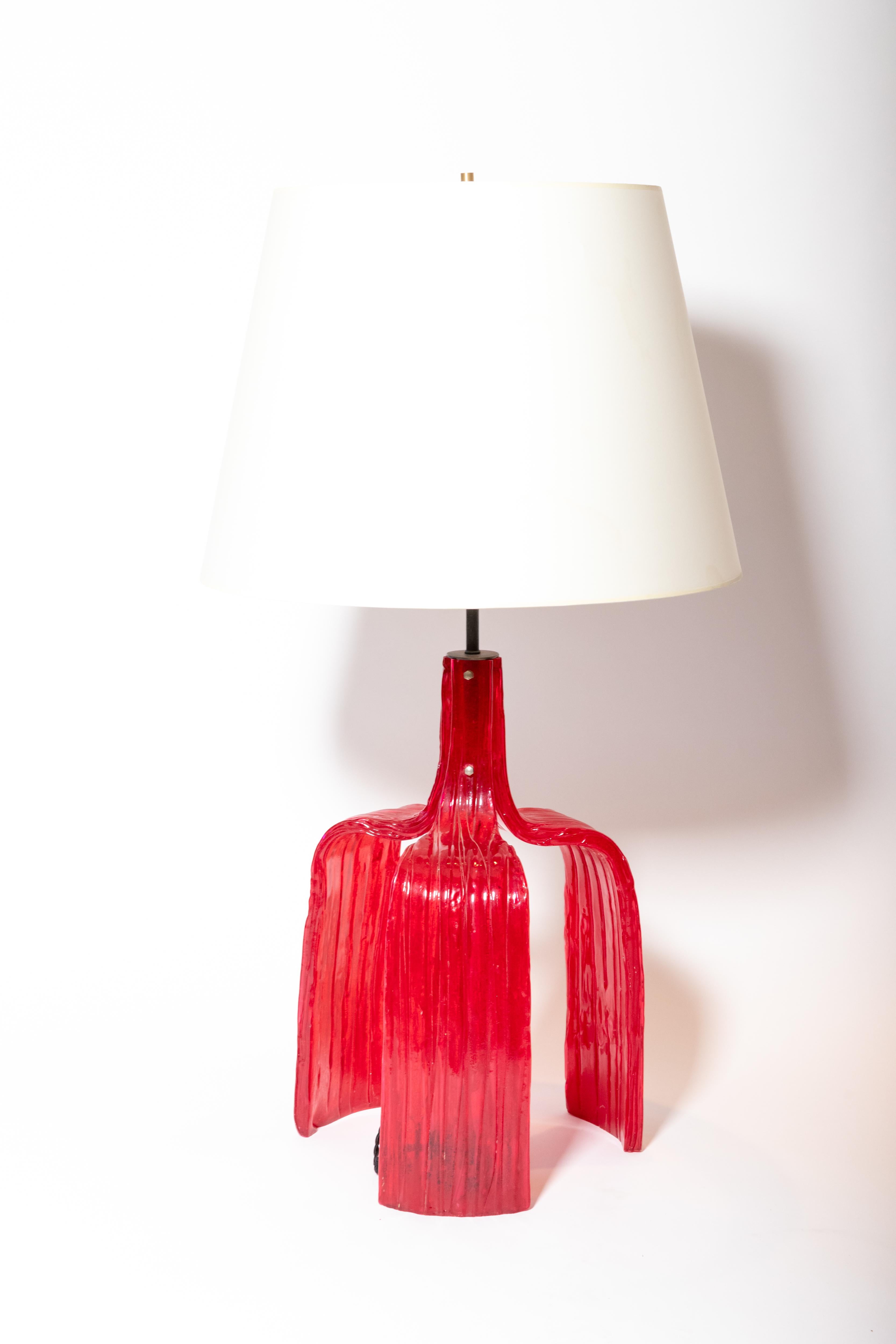 Vintage French Red Resin Bedside Table Lamp 2