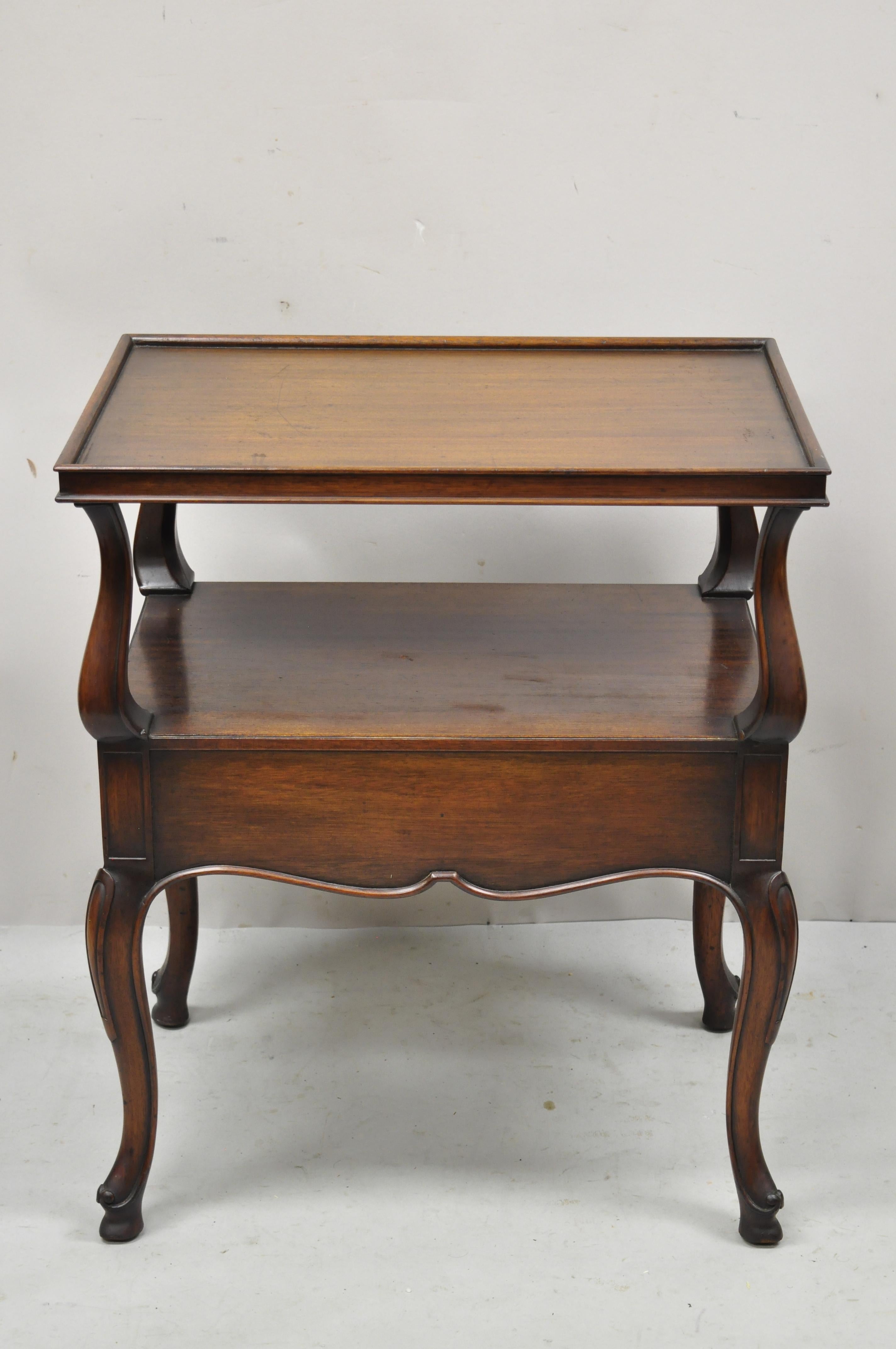 North American Vintage French Regency Banded Walnut One Drawer Lamp Table End Side Table