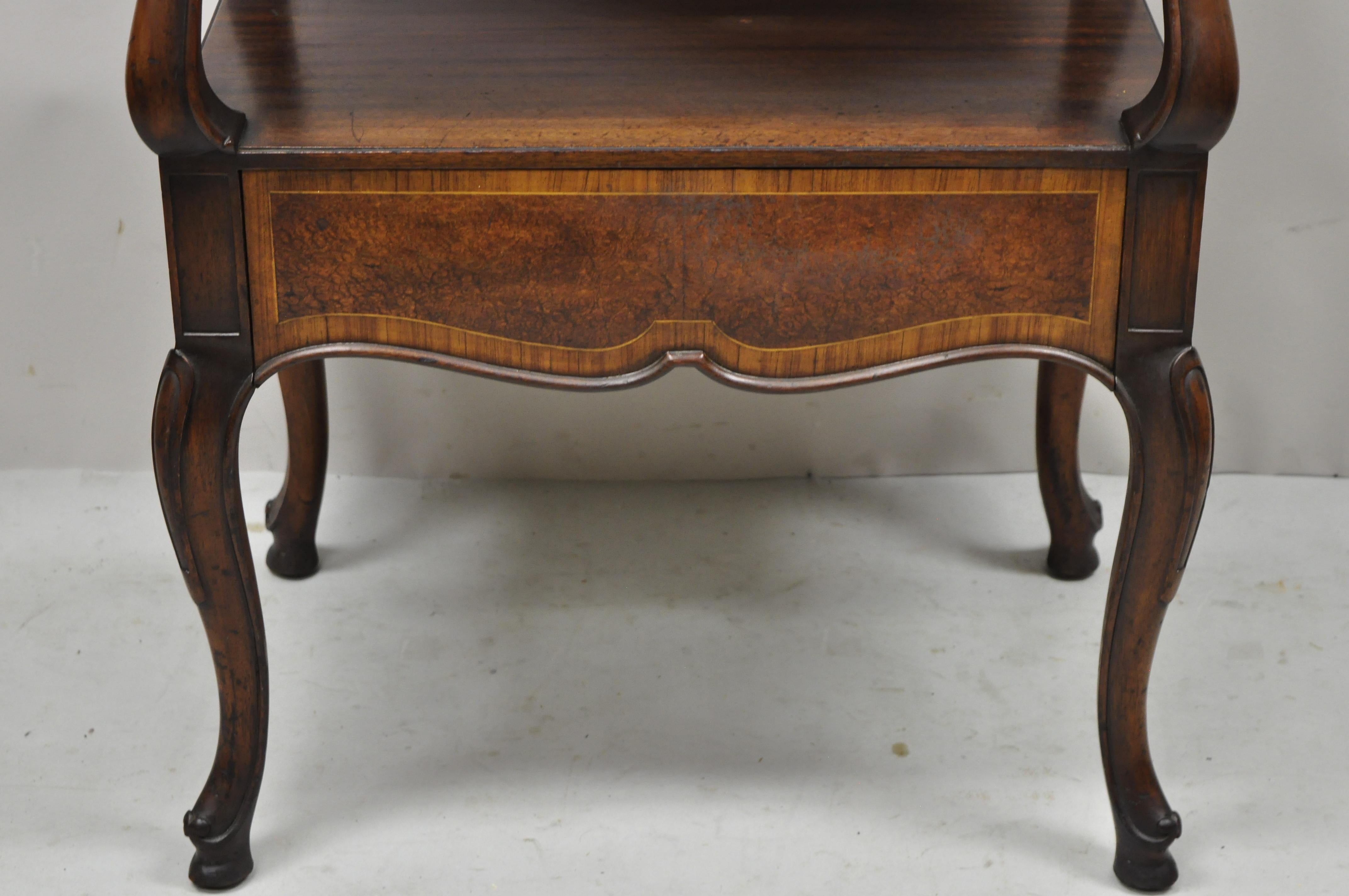 20th Century Vintage French Regency Banded Walnut One Drawer Lamp Table End Side Table