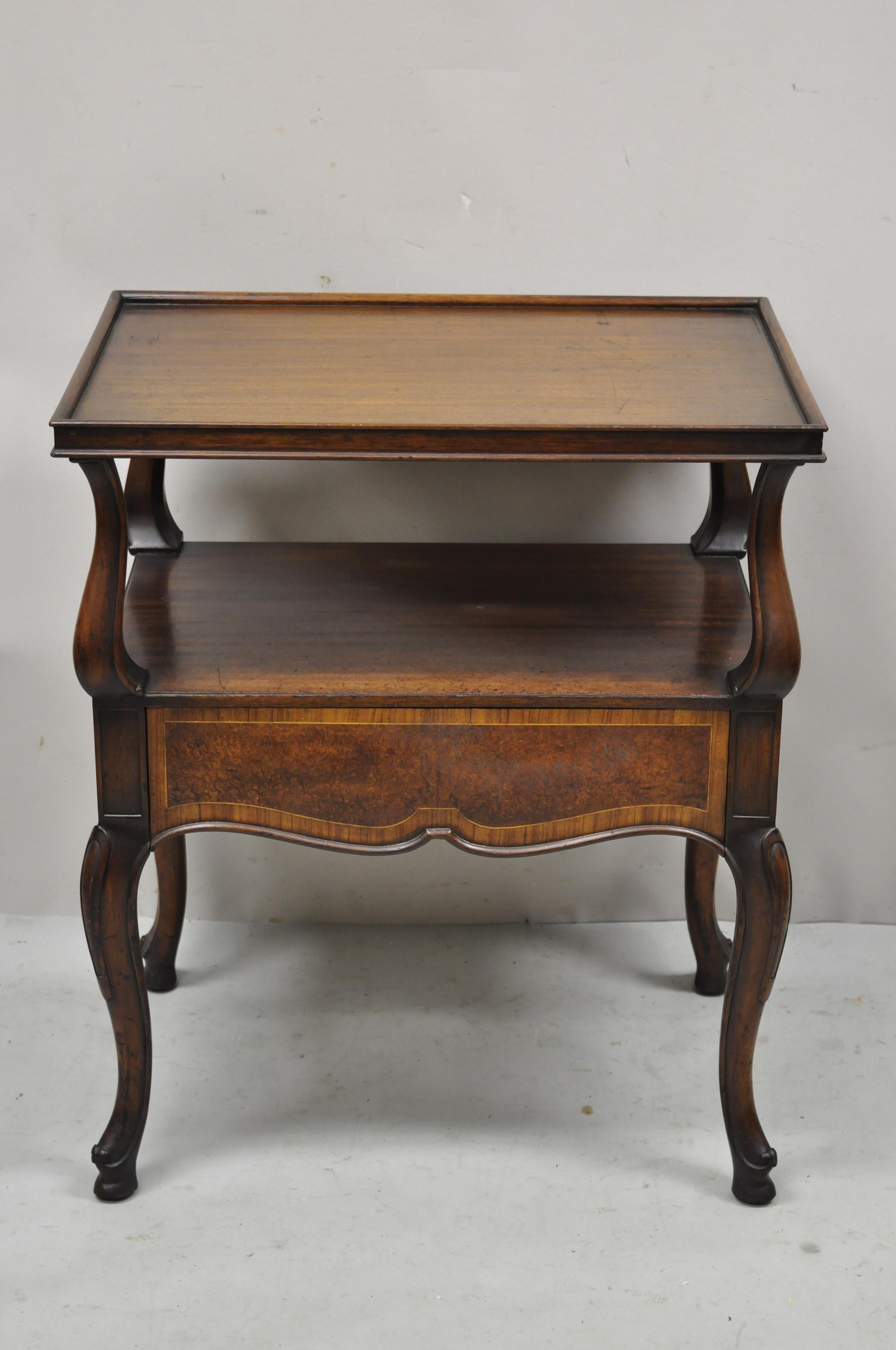 Vintage French Regency Banded Walnut One Drawer Lamp Table End Side Table 3