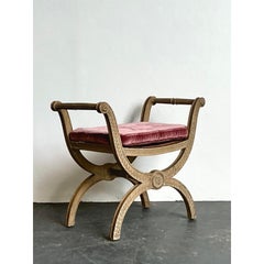 Vintage French Regency Carved Curule Bench