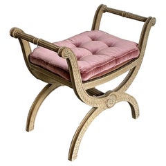Vintage French Regency Carved Curule Bench