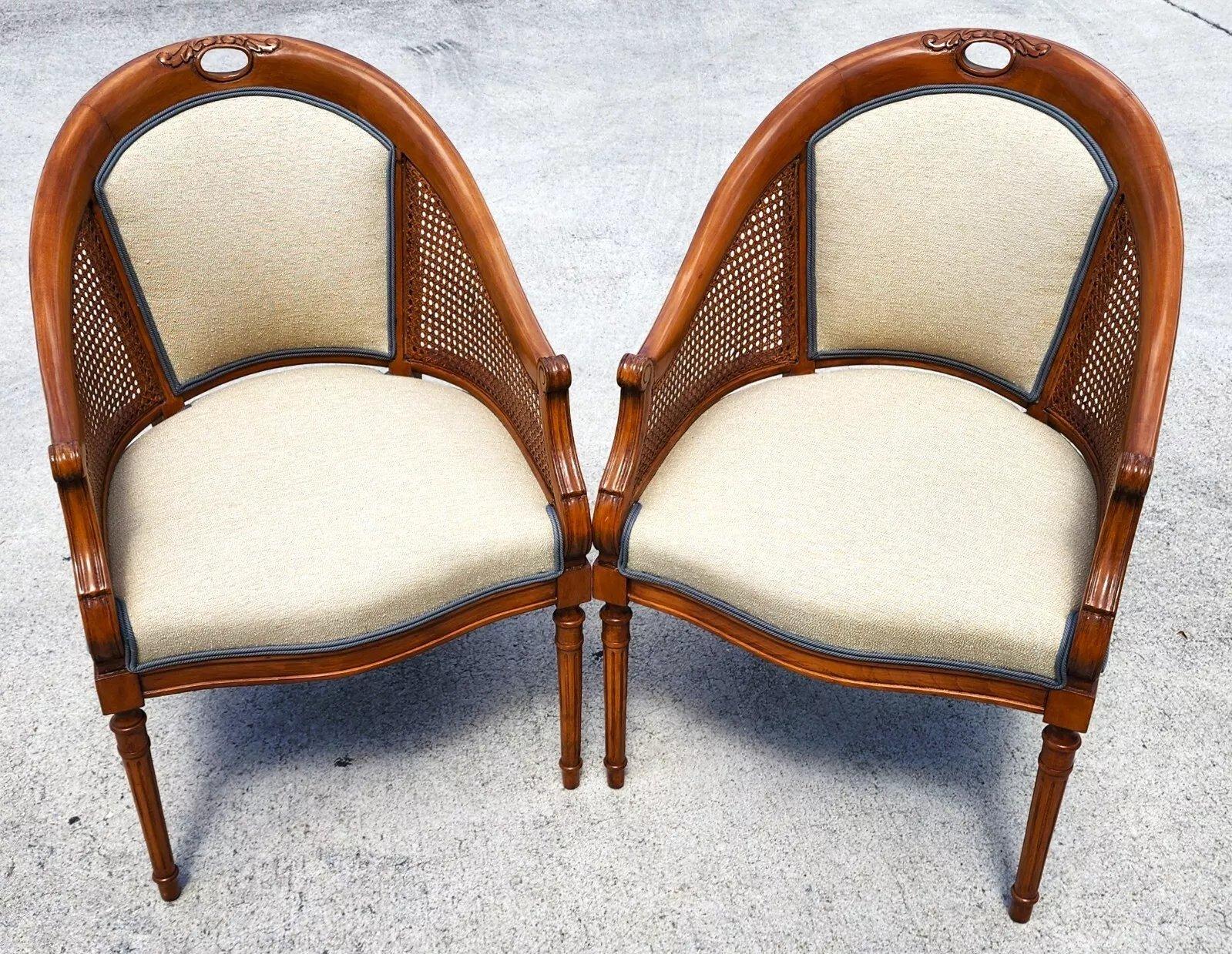 Caning Vintage French Regency Chairs Pair For Sale