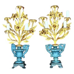 Vintage French Regency Gilt Floral Lamps - a Pair - 1850