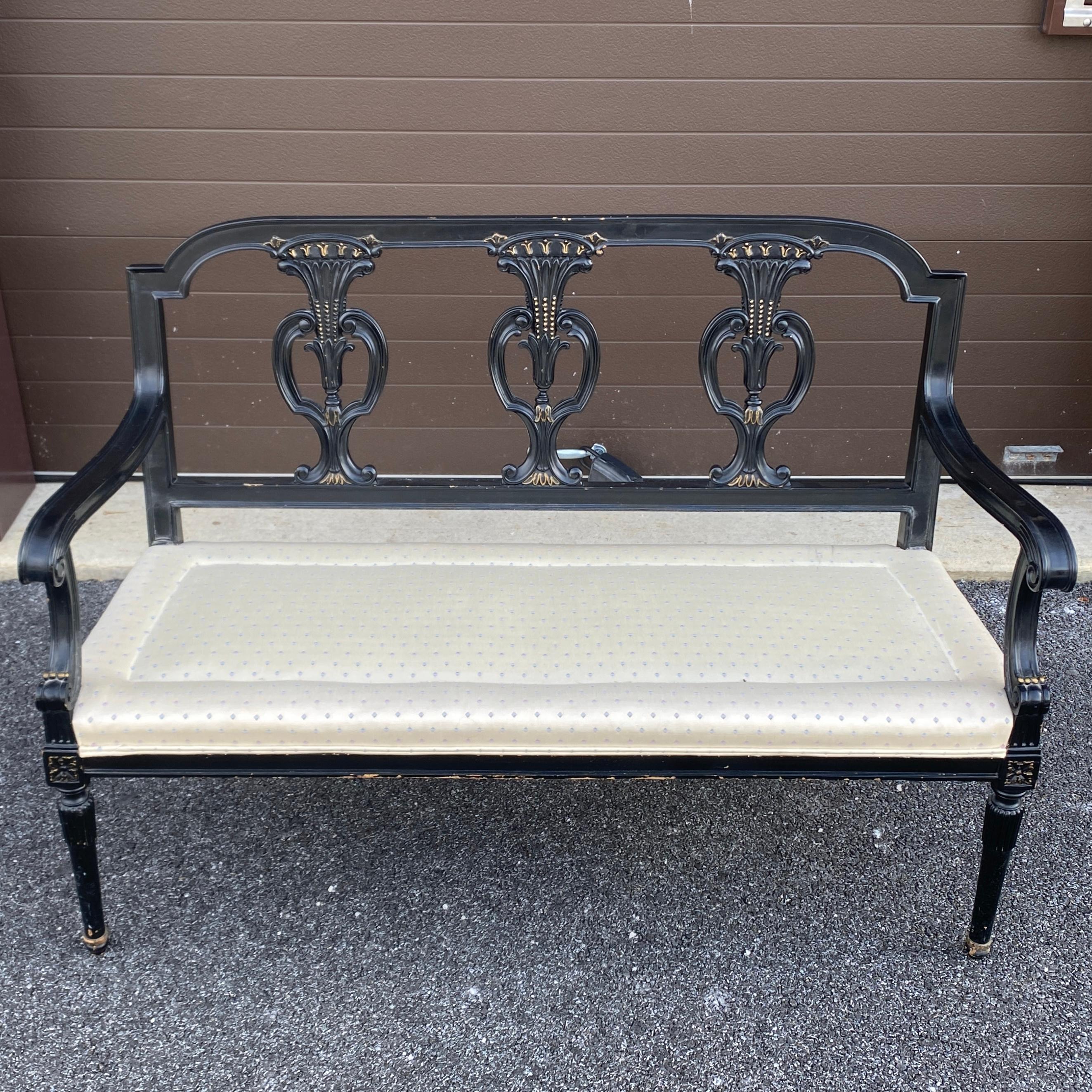 Américain Banc vintage de style Régence française Louis XVI en bois ébénisé