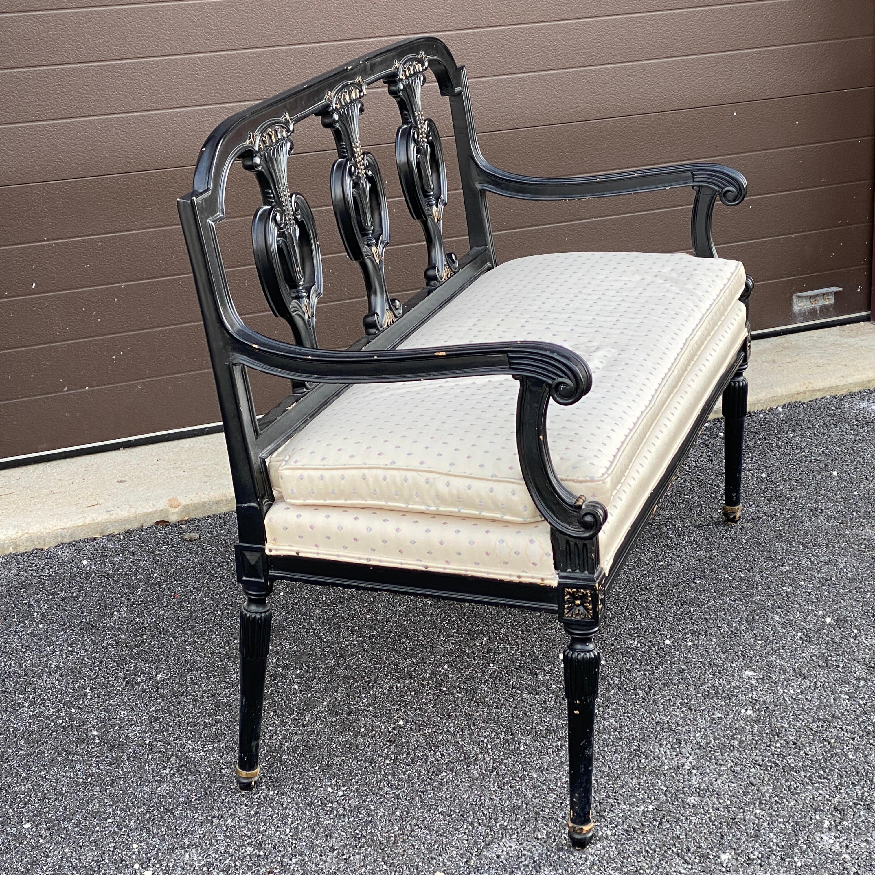 Fait main Banc vintage de style Régence française Louis XVI en bois ébénisé