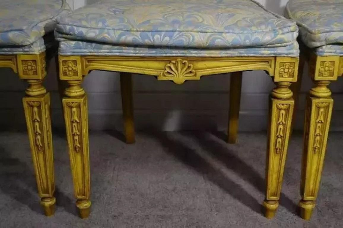 Fabric Vintage French Regency Louis XVI Yellow Carved Wood Dining Chairs - Set of 6 For Sale