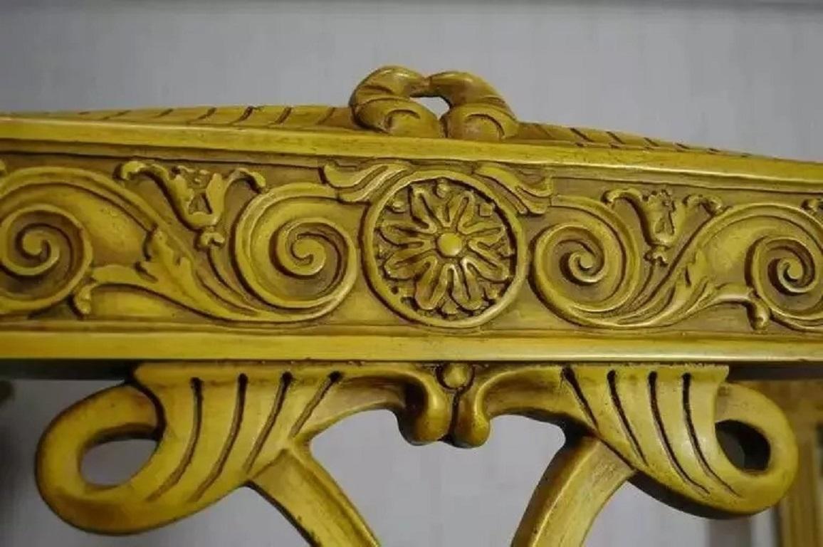 Vintage French Regency Louis XVI Yellow Carved Wood Dining Chairs - Set of 6 For Sale 1