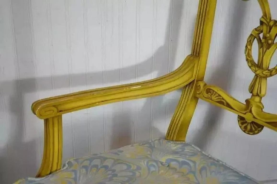 Vintage French Regency Louis XVI Yellow Carved Wood Dining Chairs - Set of 6 For Sale 2