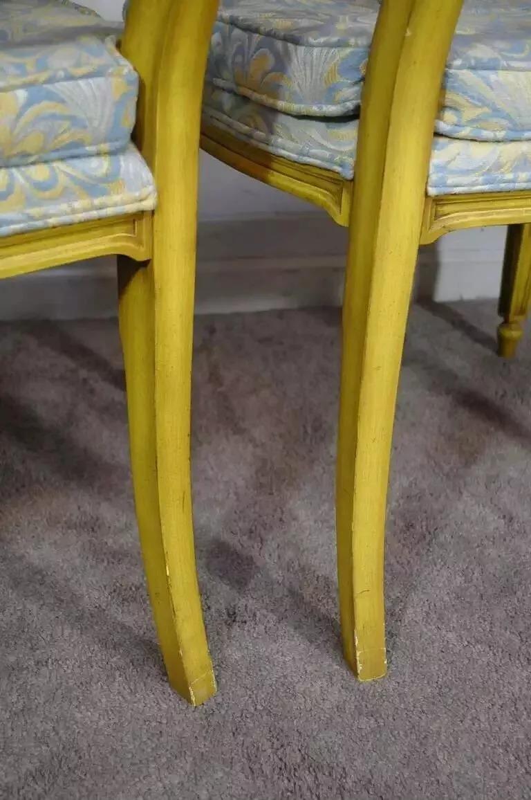 Vintage French Regency Louis XVI Yellow Carved Wood Dining Chairs - Set of 6 For Sale 3