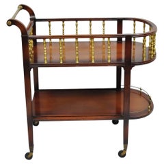 Vintage French Regency Mahogany 2 Tier Brass Gallery Rolling Bar Cart Server