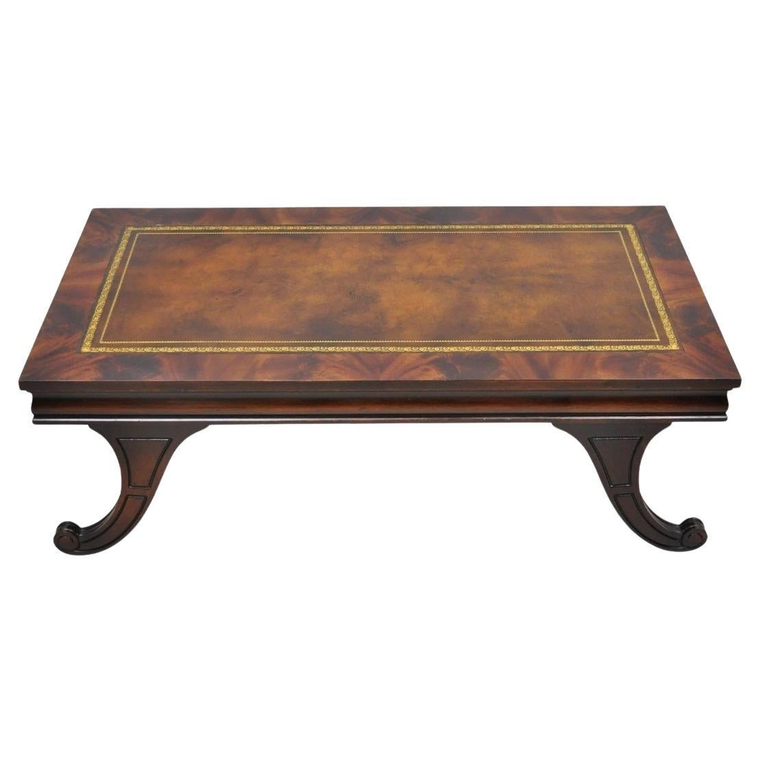 Vintage French Regency Mahogany Mahogany Top Saber Leg Coffee Table attr Weiman