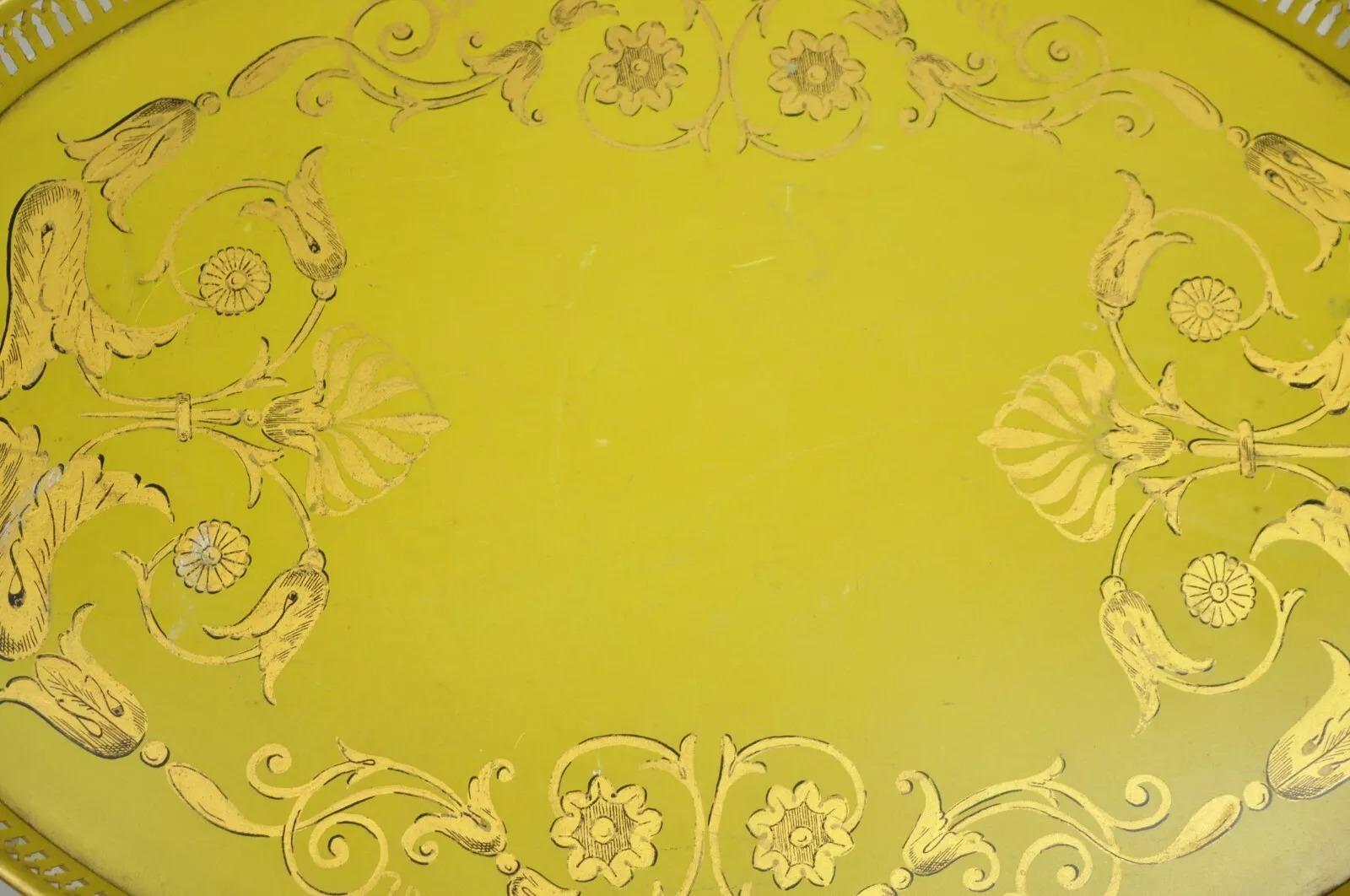 20th Century Vintage French Regency Metal Toleware Yellow & Gold Oval Tray by Bloomingdale's