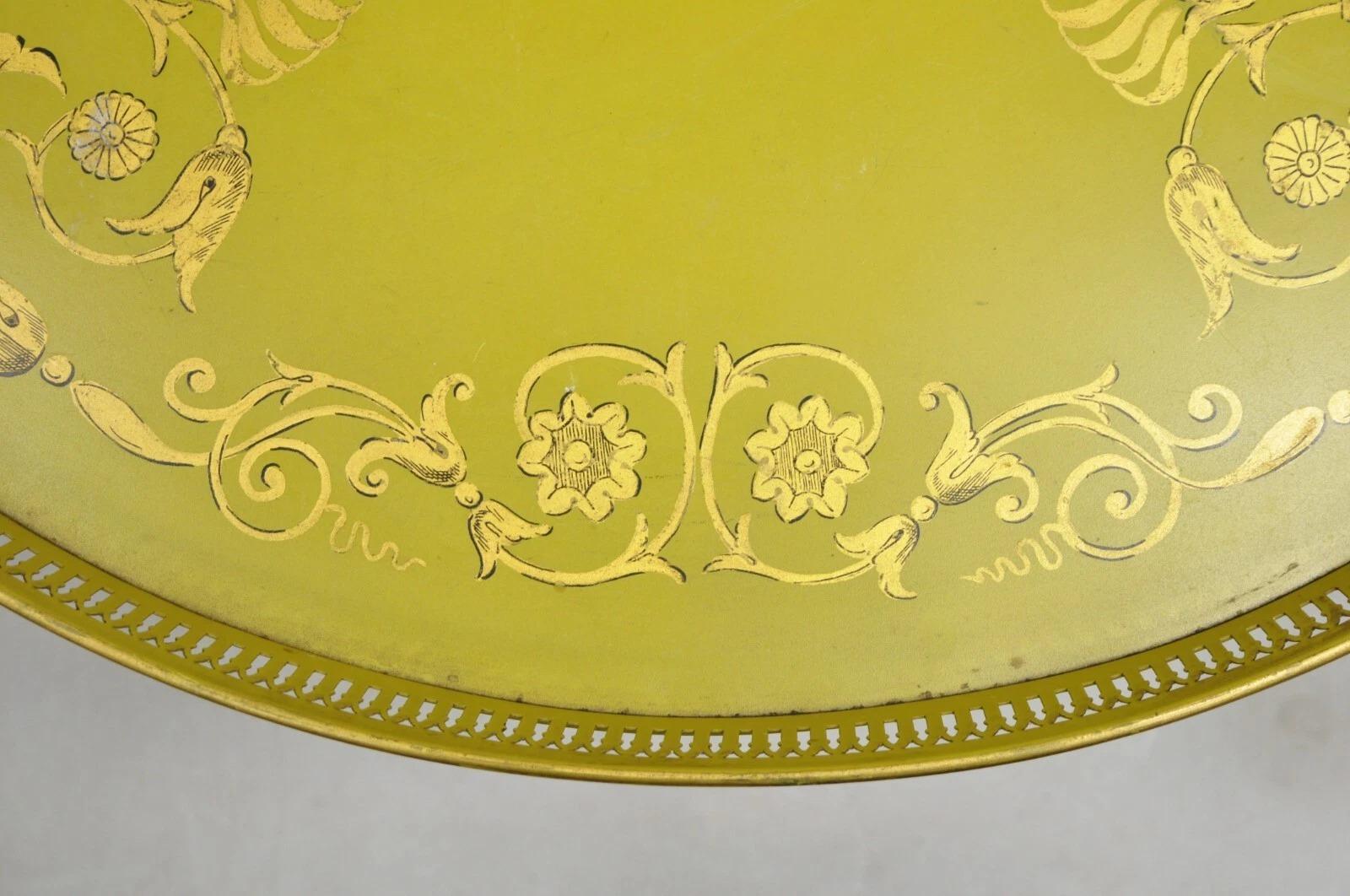 Vintage French Regency Metal Toleware Yellow & Gold Oval Tray by Bloomingdale's 3