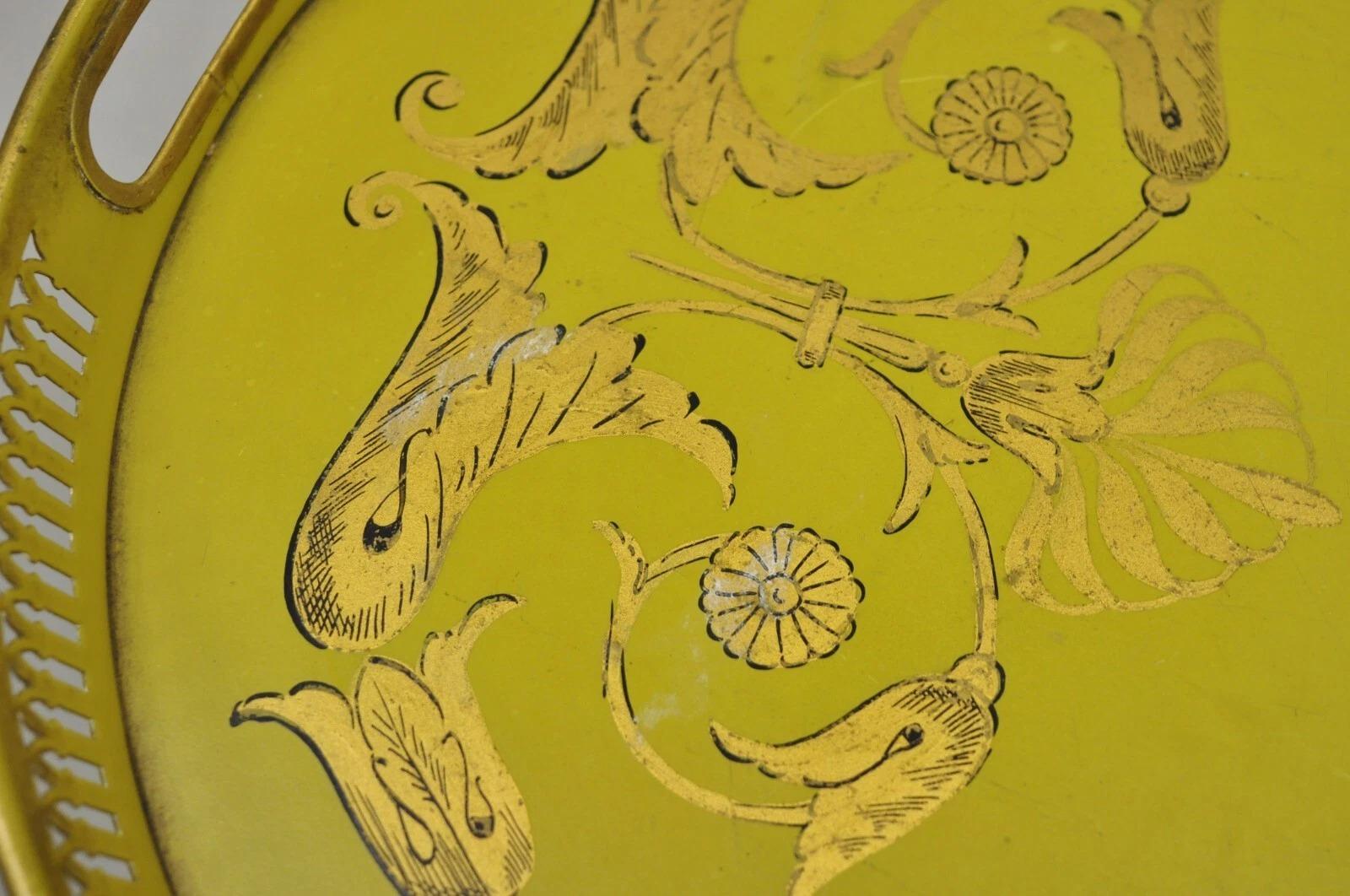 Vintage French Regency Metal Toleware Yellow & Gold Oval Tray by Bloomingdale's 4