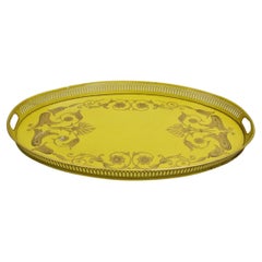 Plateau ovale jaune et or de style Régence française vintage par Bloomingdale's