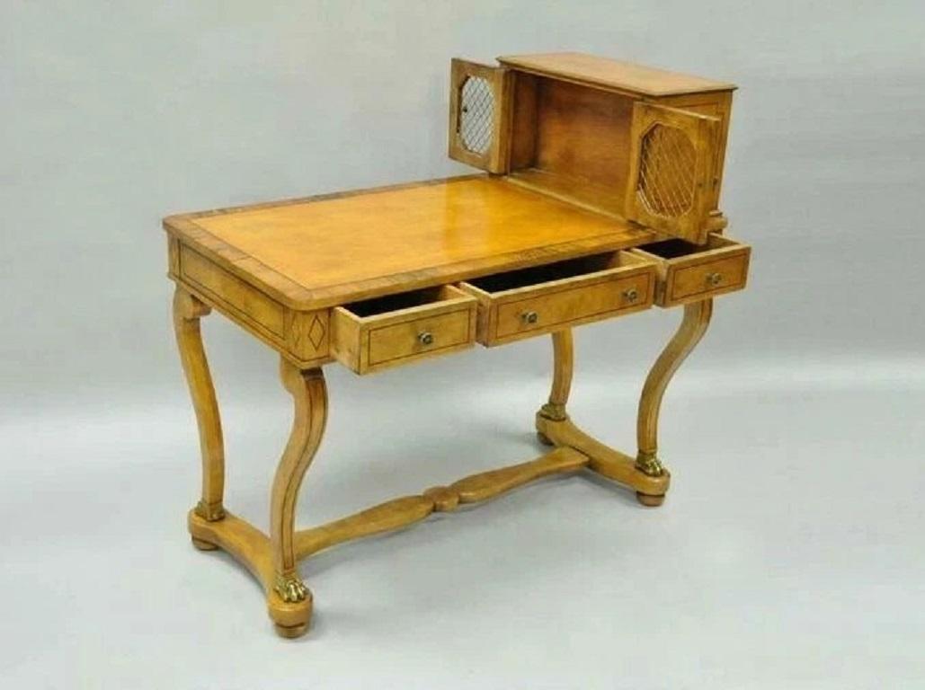 Unknown Vintage French Regency Rosewood & Walnut Cartonnier Table Desk w Bronze Paw Feet For Sale
