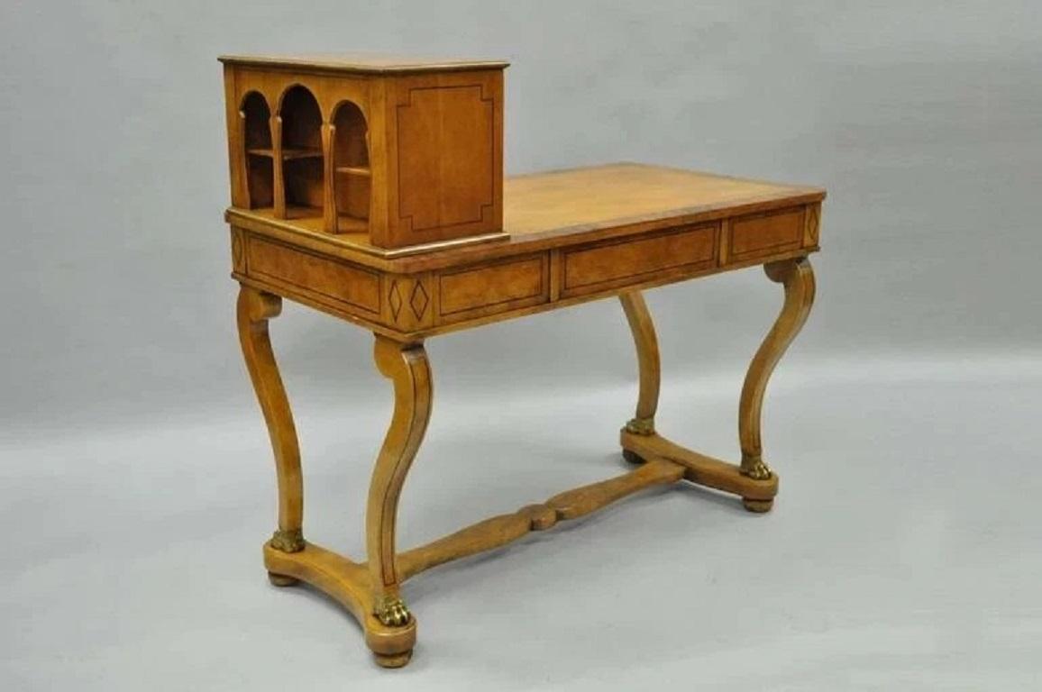 Vintage French Regency Rosewood & Walnut Cartonnier Table Desk w Bronze Paw Feet For Sale 2