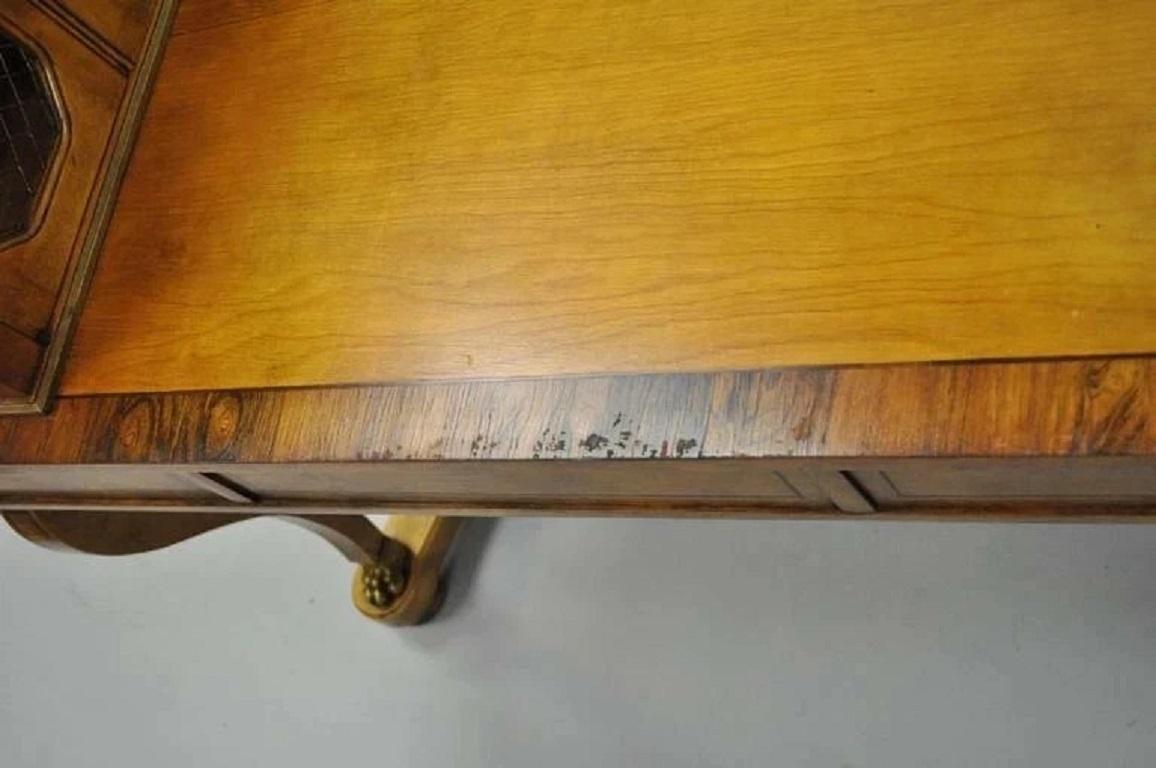 Vintage French Regency Rosewood & Walnut Cartonnier Table Desk w Bronze Paw Feet For Sale 3