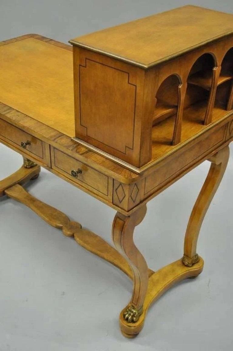 Vintage French Regency Rosewood & Walnut Cartonnier Table Desk w Bronze Paw Feet For Sale 4