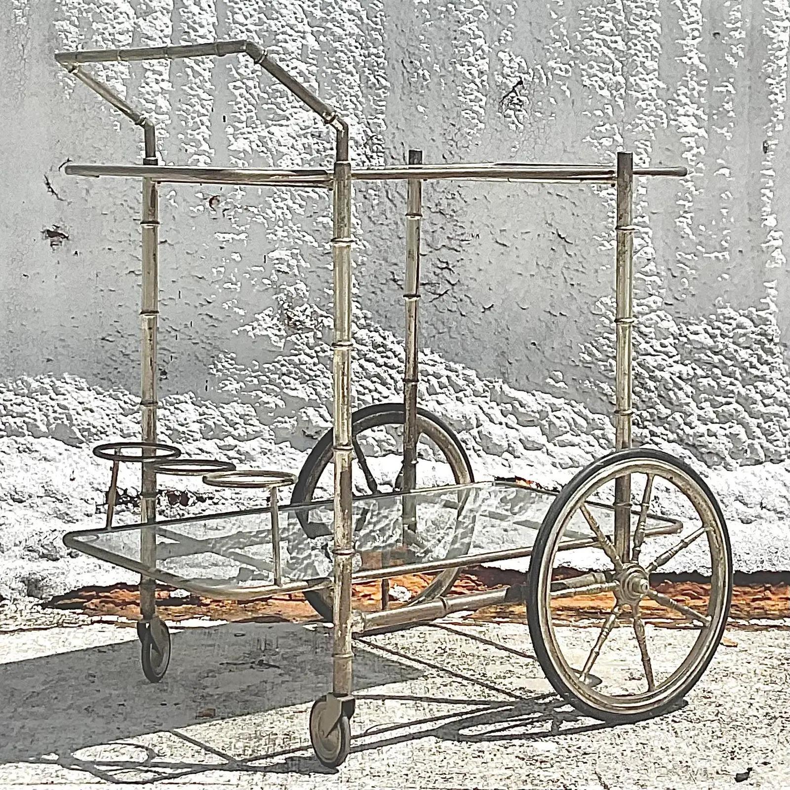 Vintage French Regency Silver Plate Bar Cart In Good Condition For Sale In west palm beach, FL