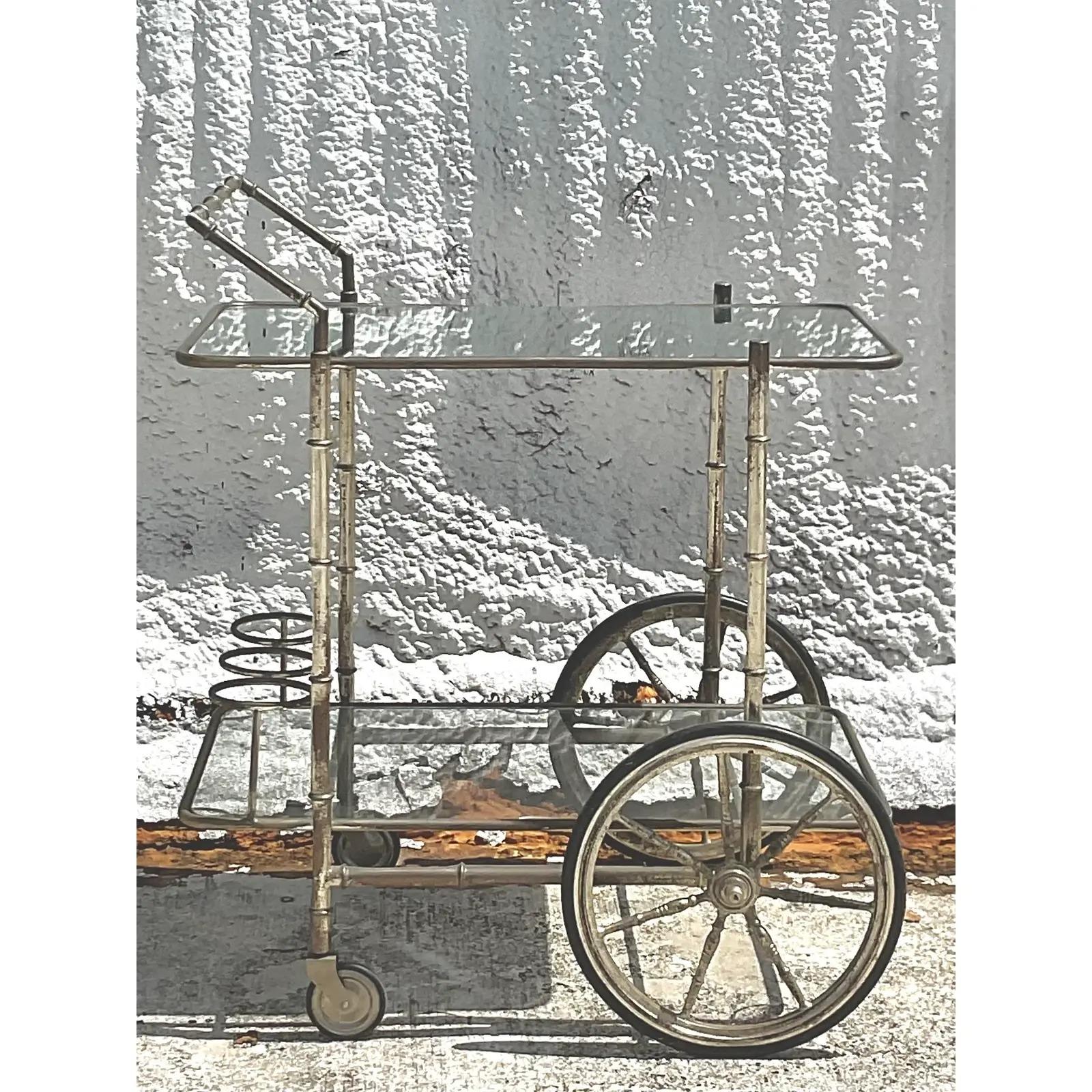 20th Century Vintage French Regency Silver Plate Bar Cart For Sale