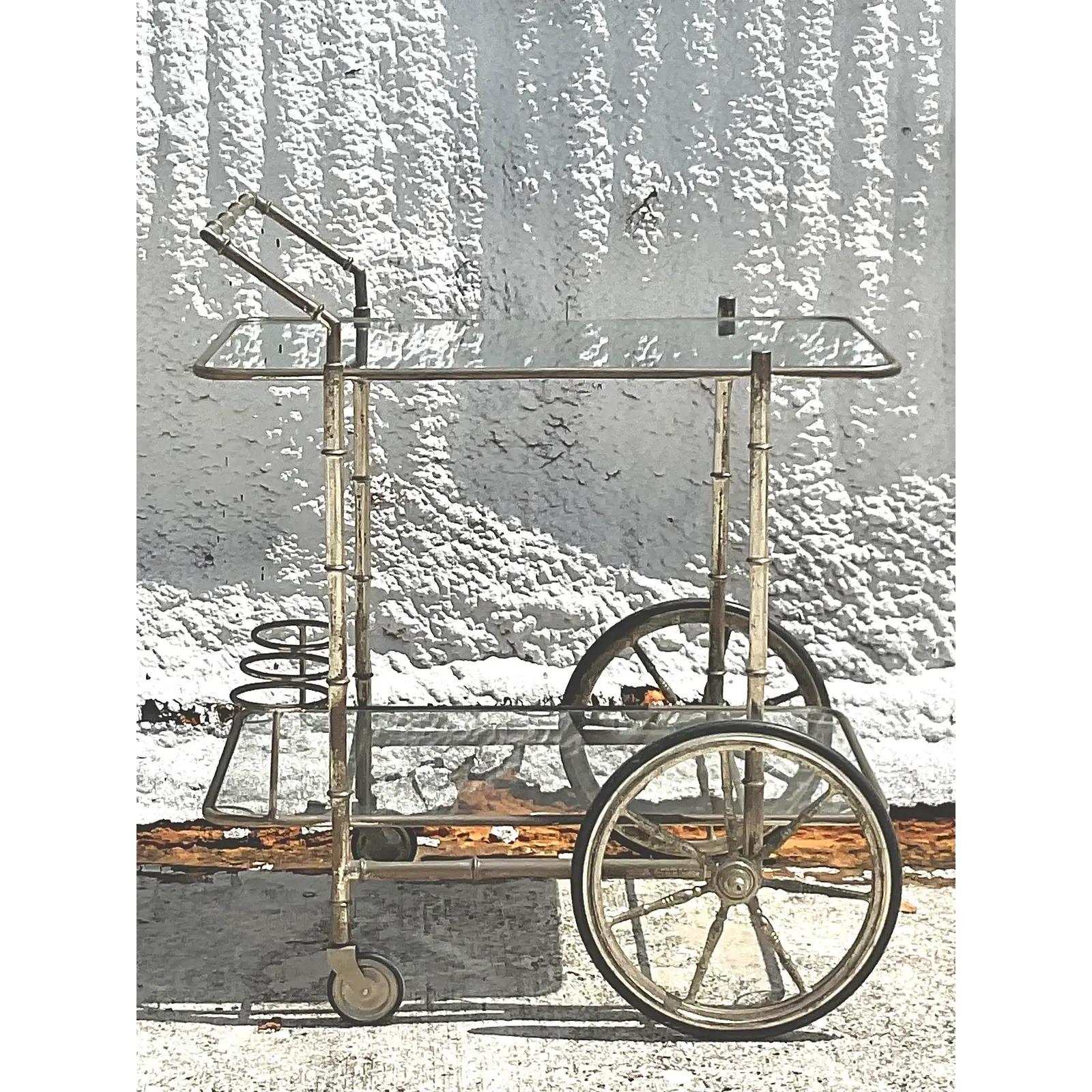 Vintage French Regency Silver Plate Bar Cart For Sale 1