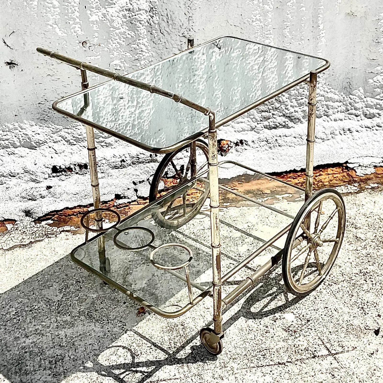 Vintage French Regency Silver Plate Bar Cart For Sale 2