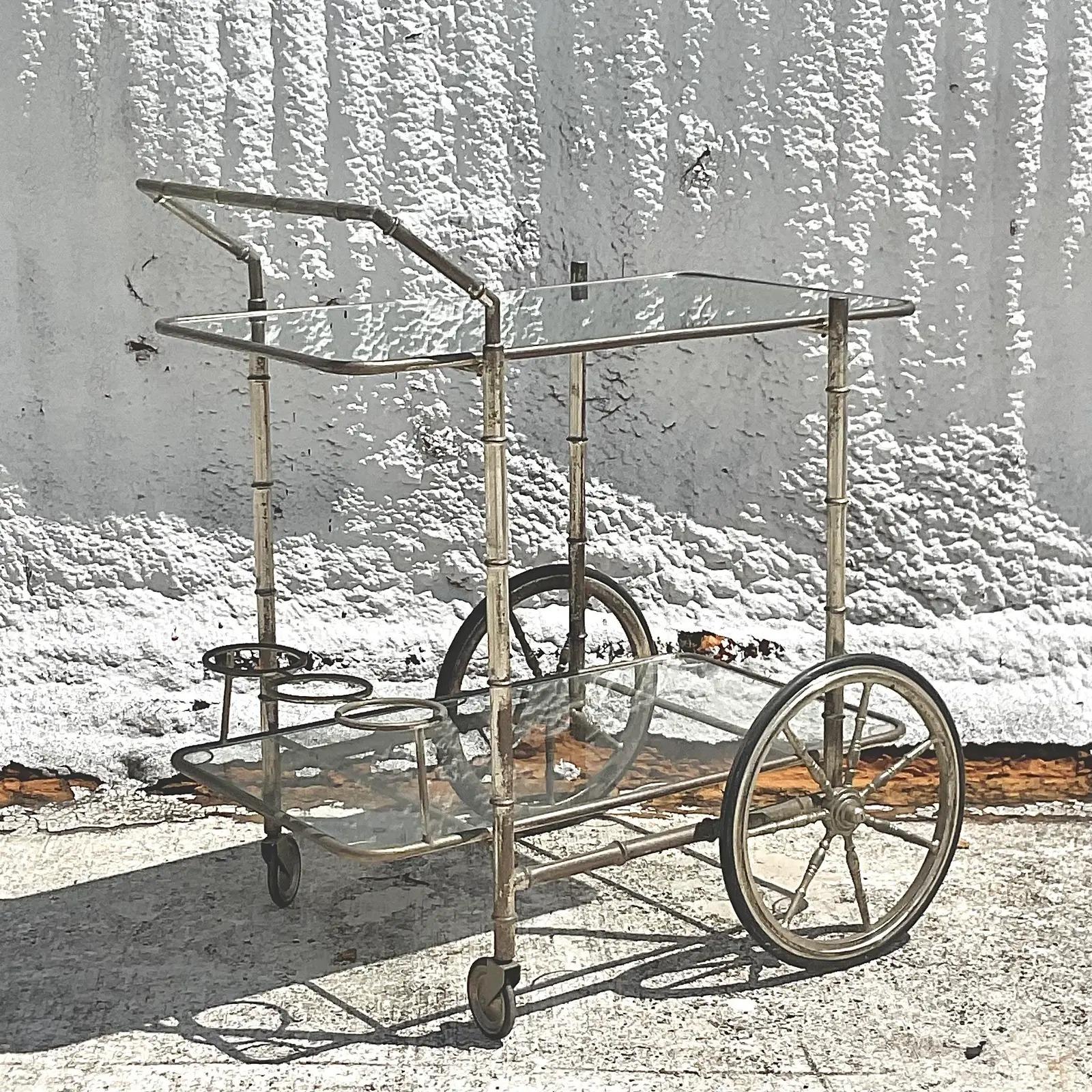 Vintage French Regency Silver Plate Bar Cart For Sale 4