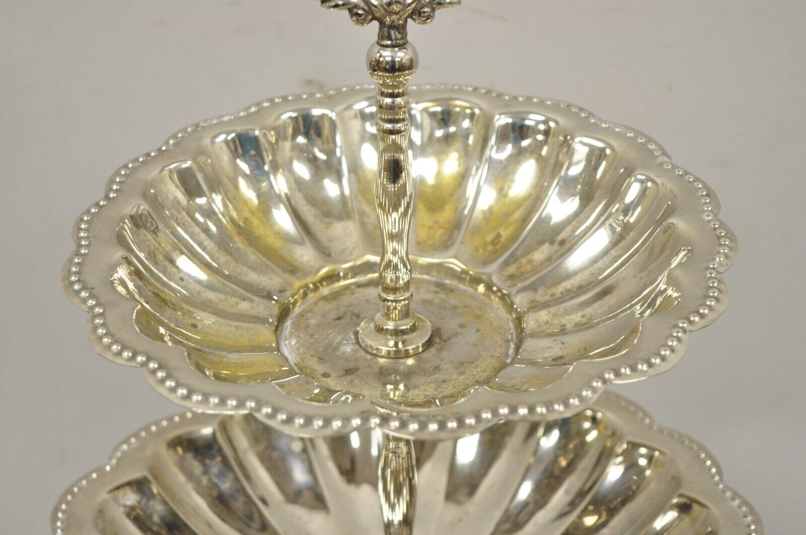 Vintage French Regency Style 3 Tier Silver Plate Serving Platter Stand In Good Condition In Philadelphia, PA
